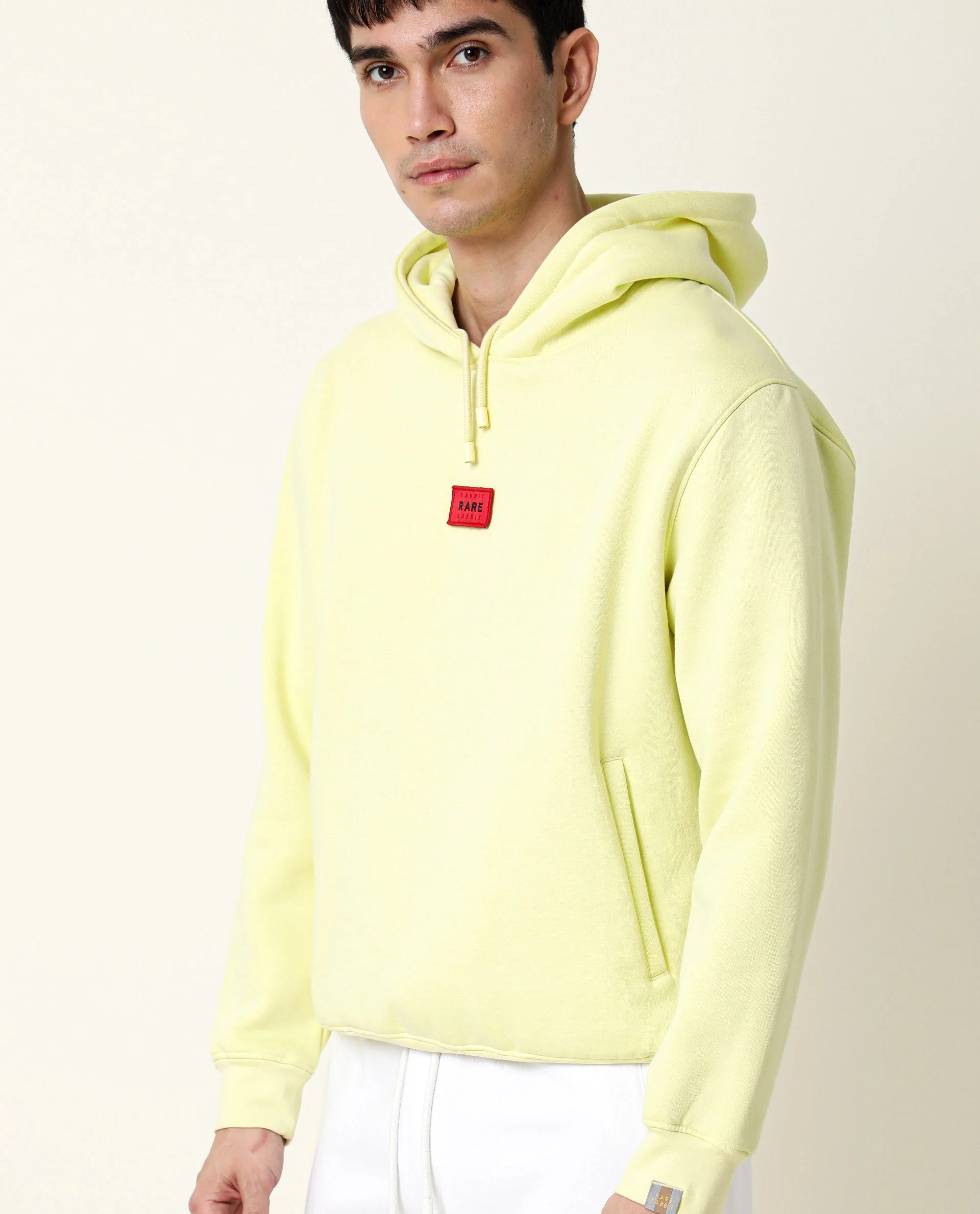Rare Rabbit Men's Indo Yellow Cotton Plain Regular Fit Full Sleeve Hooded Sweatshirt - Image 7