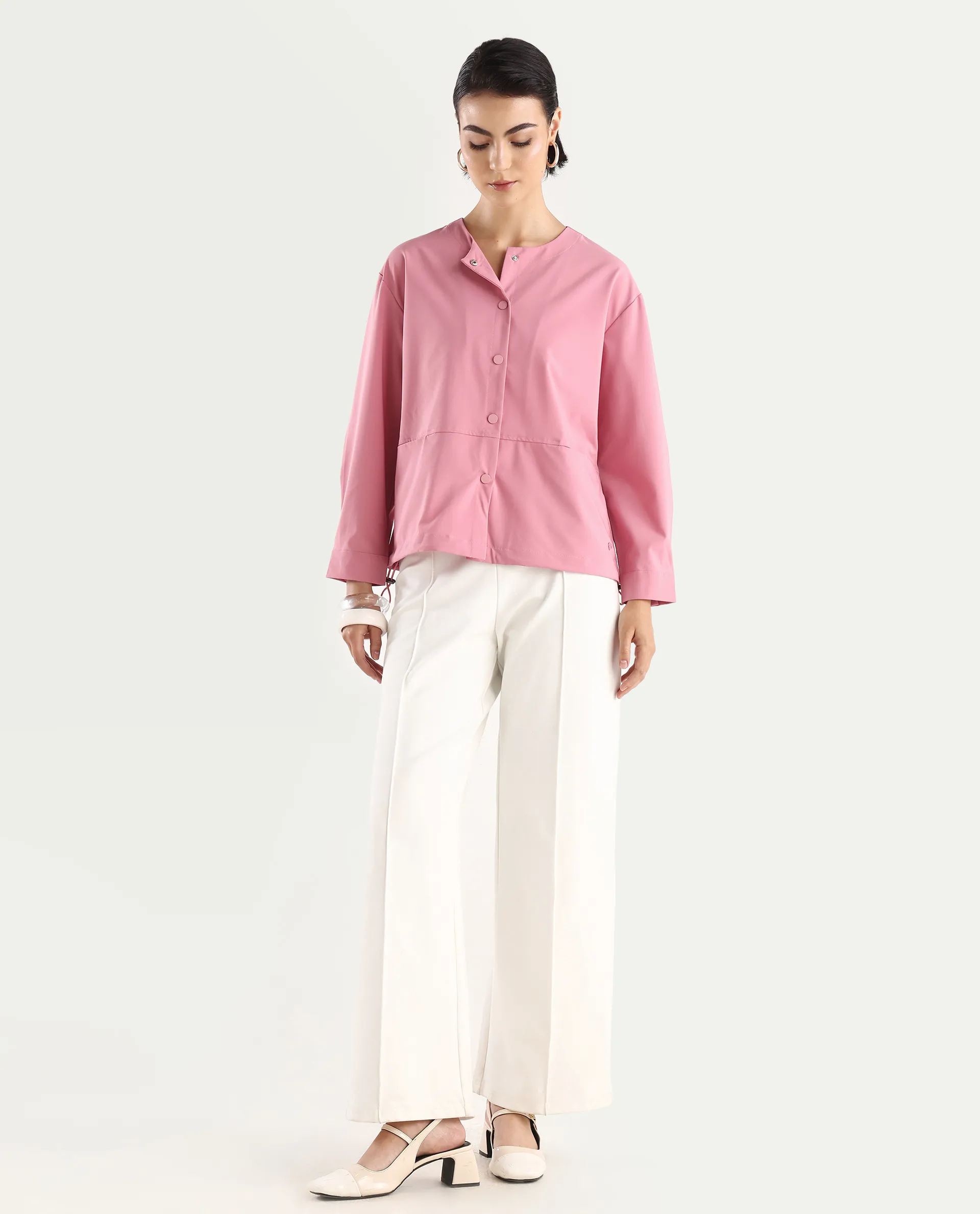 Rareism Women's Indow Dusky Pink Round Neck Plain Cuffed Sleeve Regular Fit Jacket - Image 2