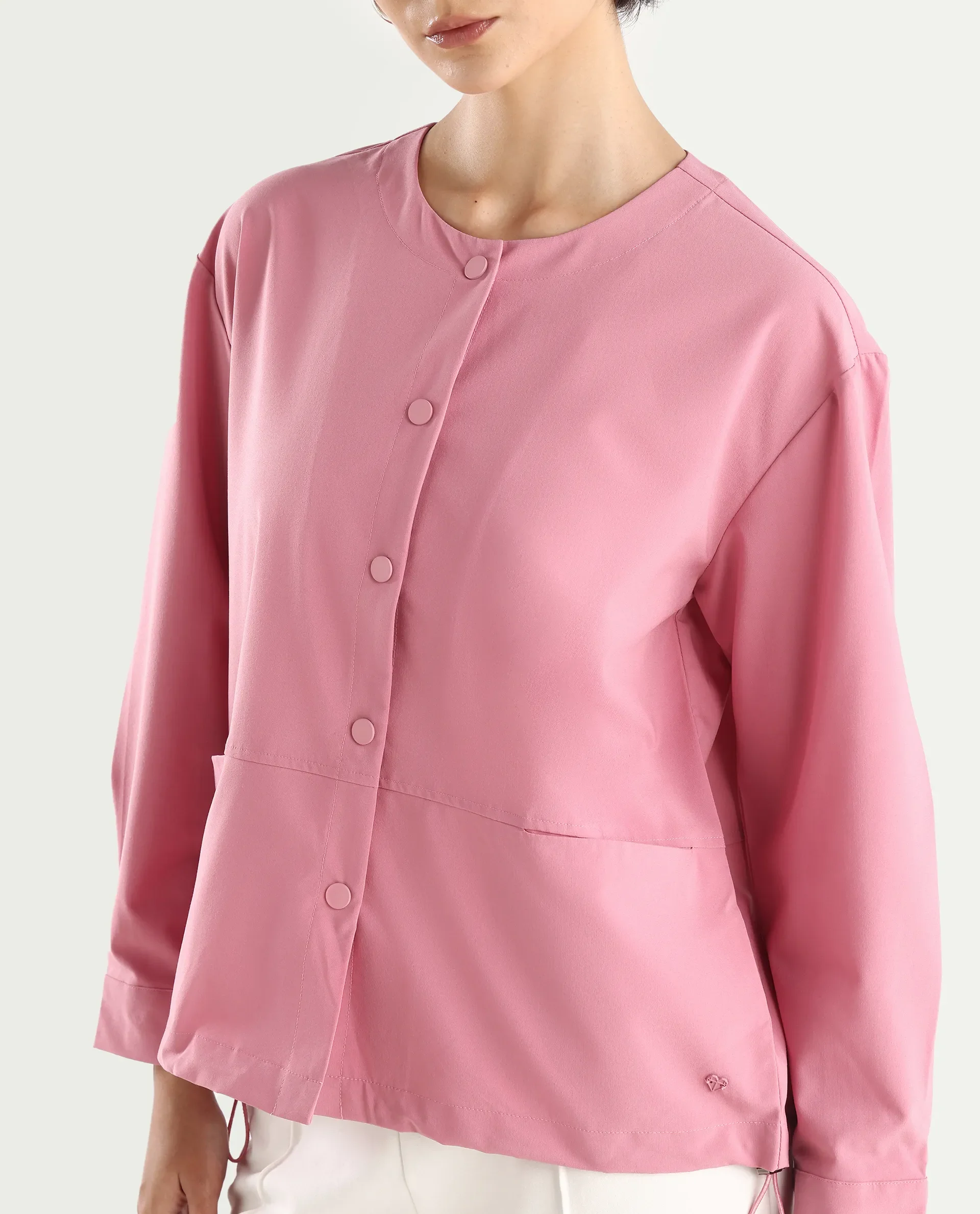 Rareism Women's Indow Dusky Pink Round Neck Plain Cuffed Sleeve Regular Fit Jacket - Image 5