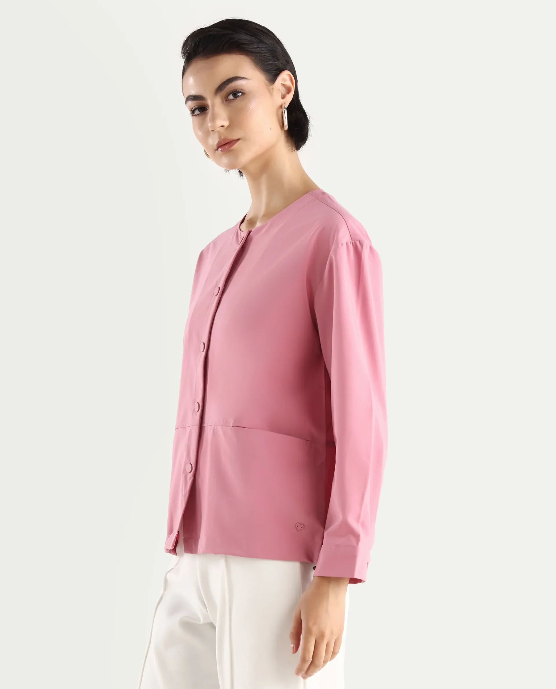 Rareism Women's Indow Dusky Pink Round Neck Plain Cuffed Sleeve Regular Fit Jacket - Image 6