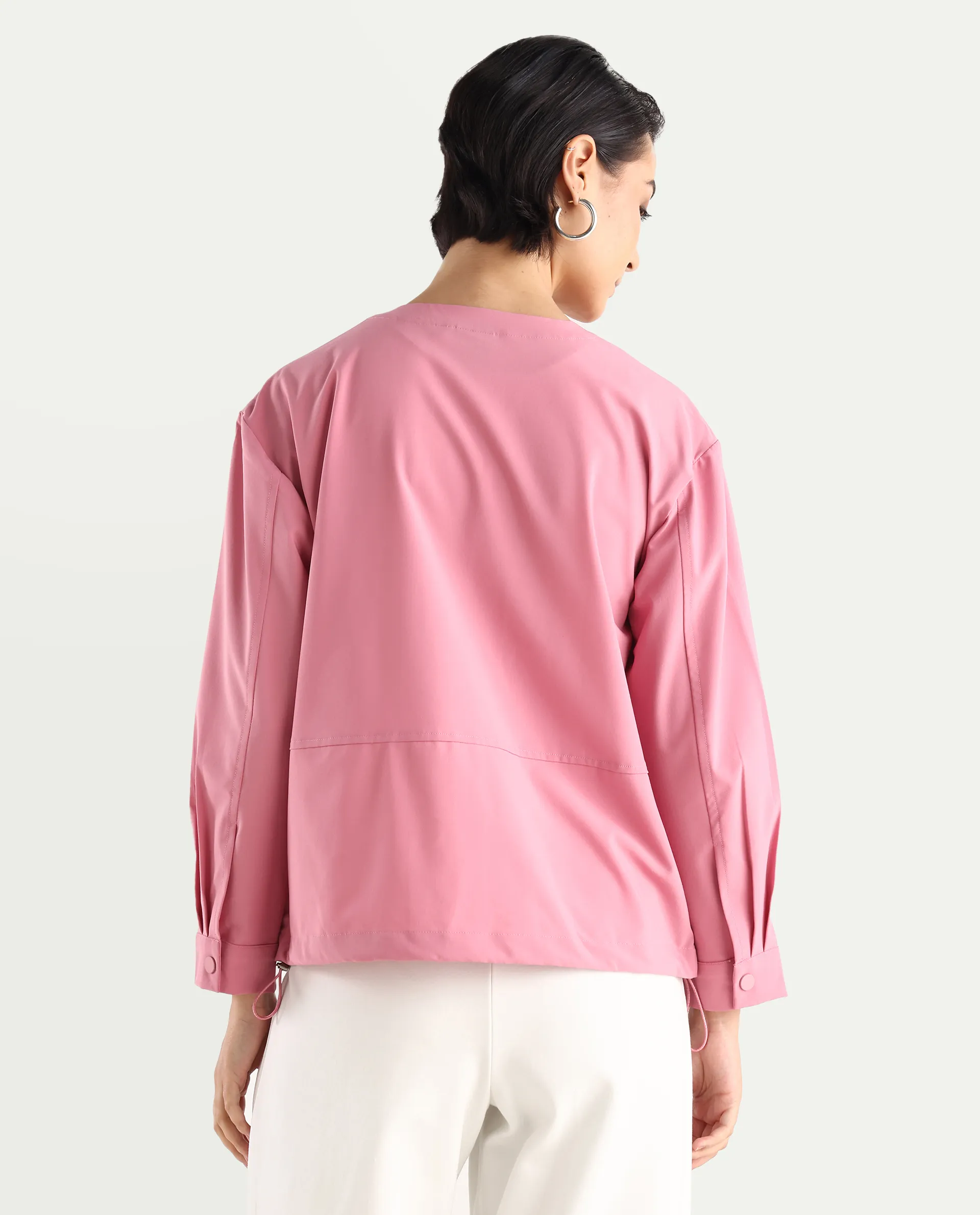 Rareism Women's Indow Dusky Pink Round Neck Plain Cuffed Sleeve Regular Fit Jacket - Image 8