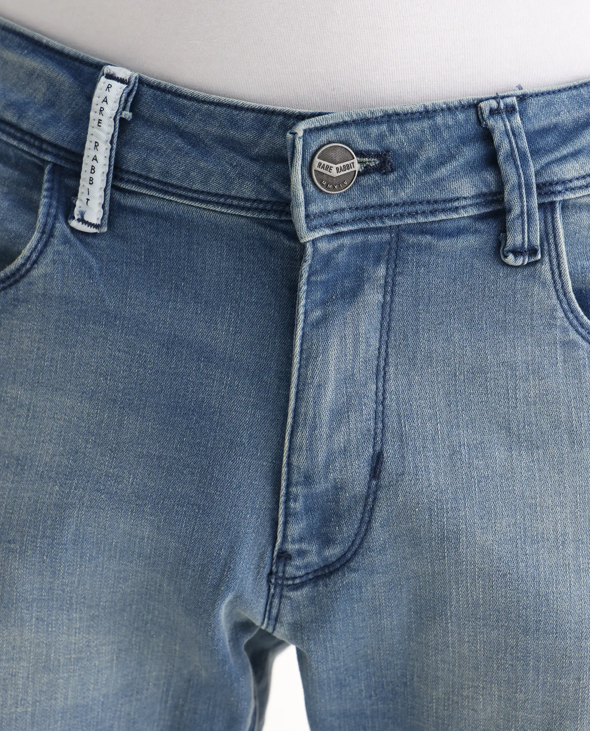 Rare Rabbit Men's Indus Blue Cotton Plain Hawk Slim Fit Jeans - Image 3