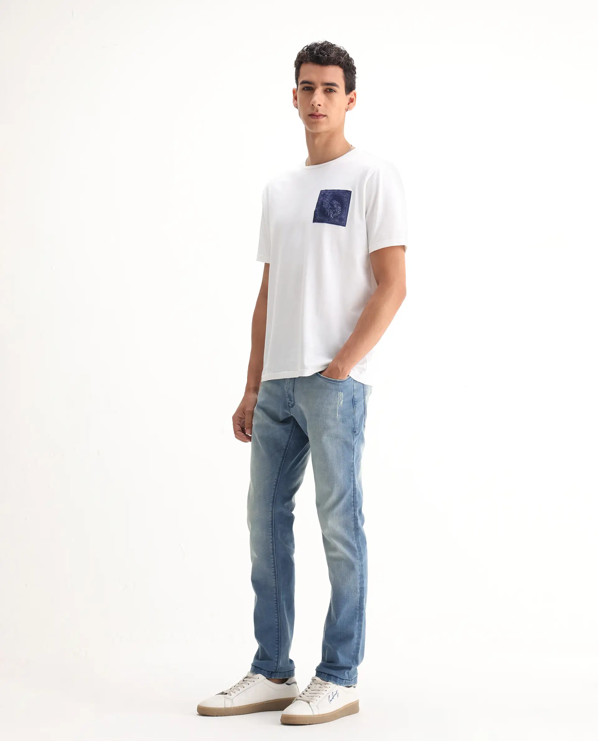 Rare Rabbit Men's Indus Blue Cotton Plain Hawk Slim Fit Jeans - Image 8