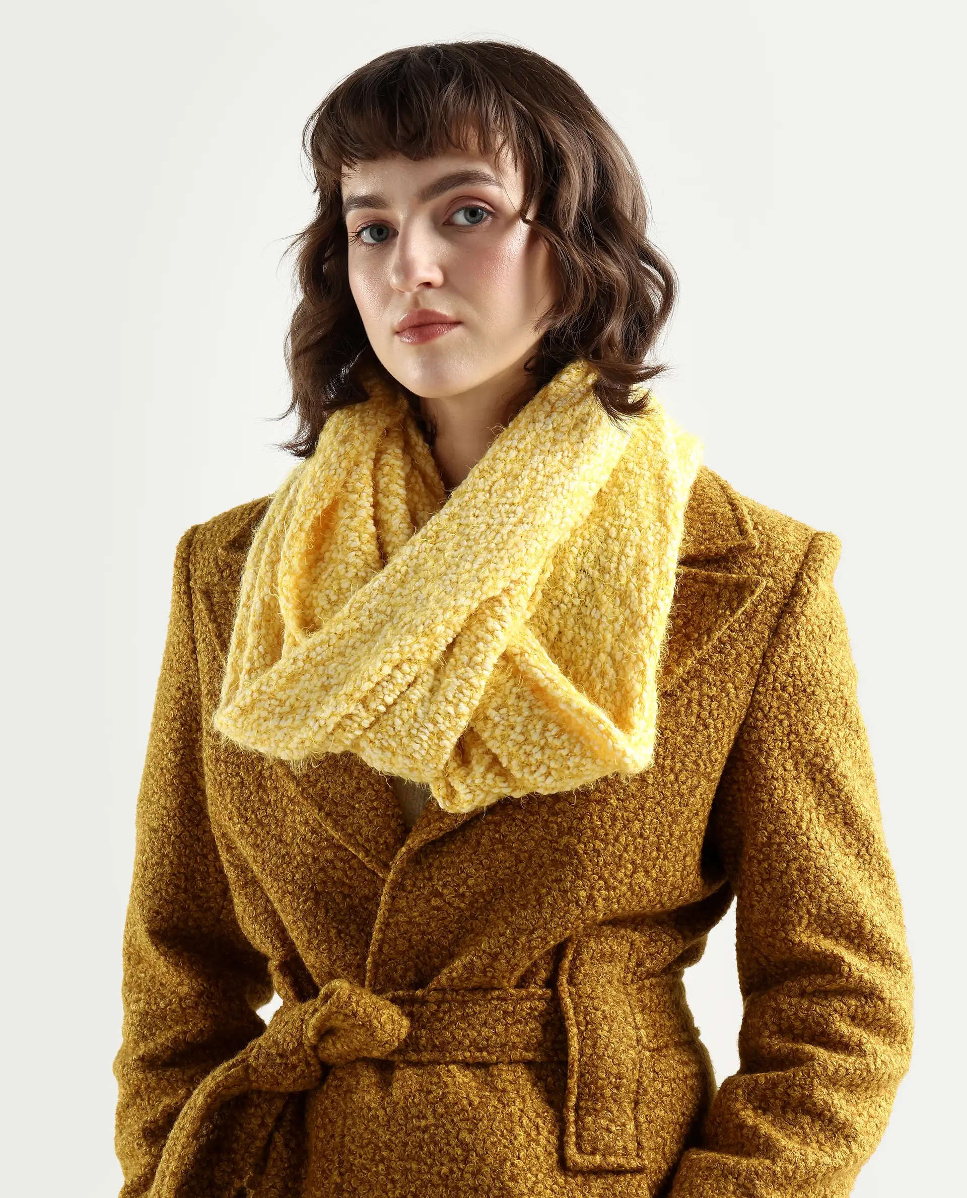 Rareism Women Infinn Yellow Plain Muffler - Image 2