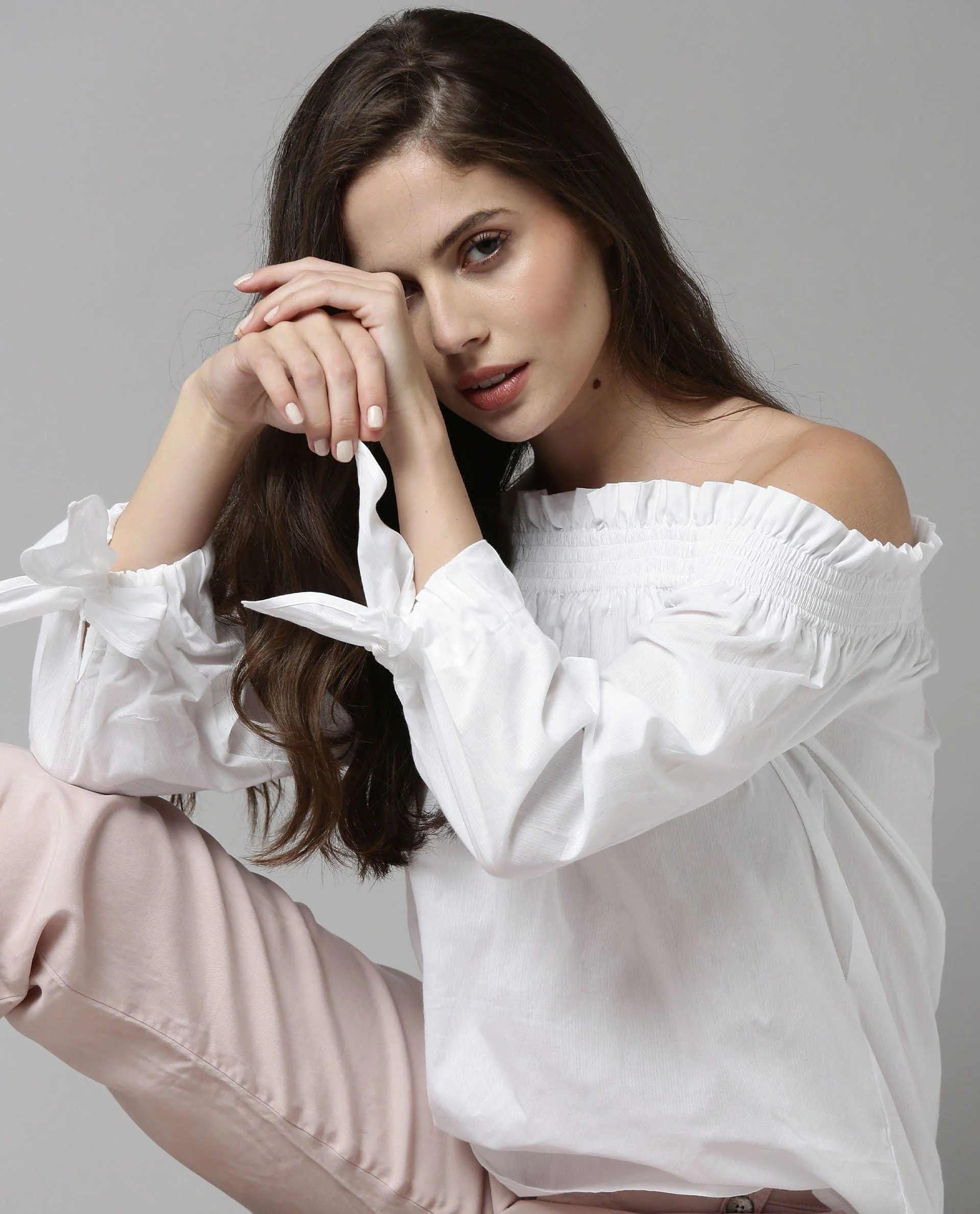 Rareism Women Infuse White Top Short Sleeves Solid