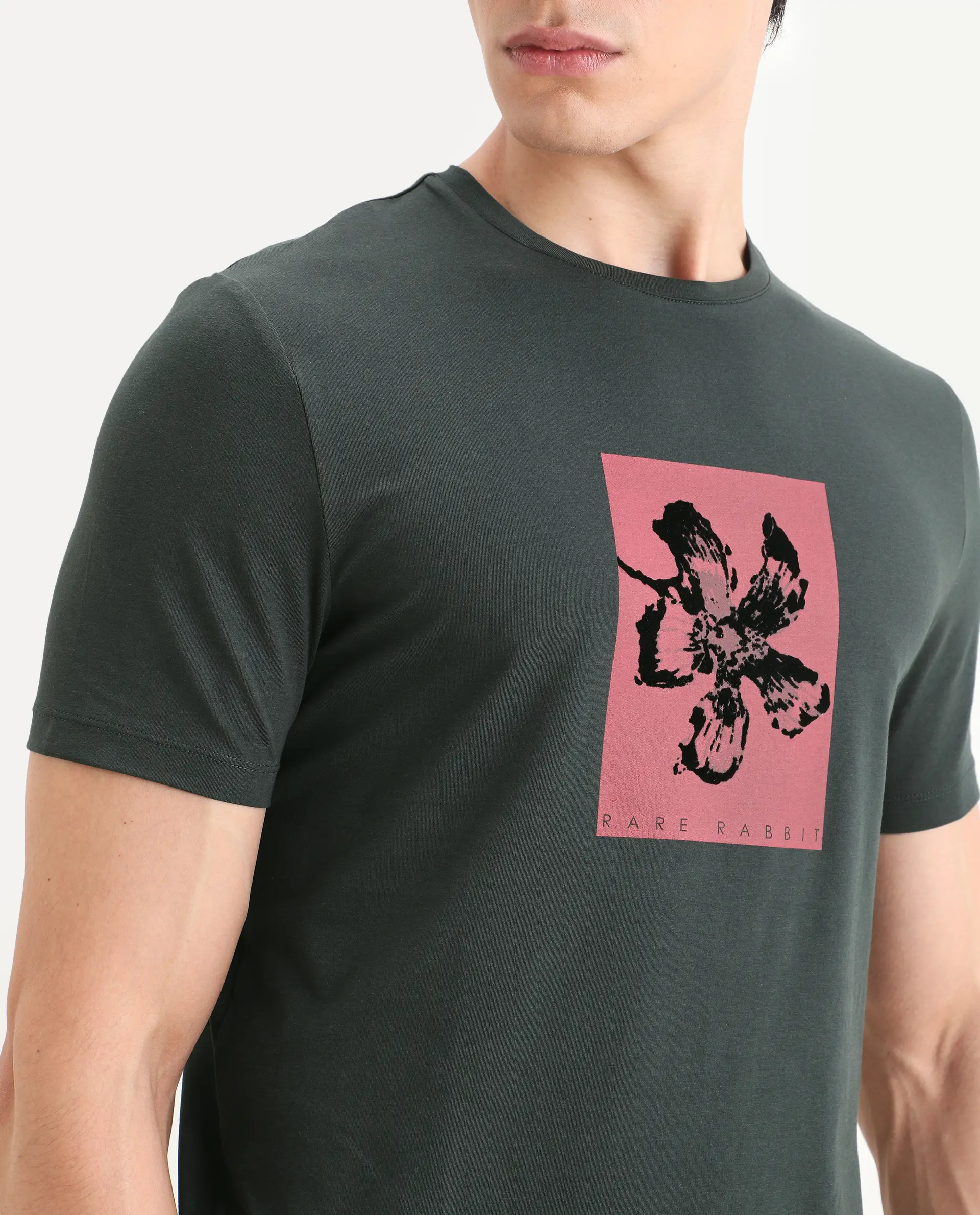 Rare Rabbit Men's Ingi Dark Grey Cotton Blend Fabric Half Sleeve Crew Neck Regular Fit Graphic Print T-Shirt - Image 3