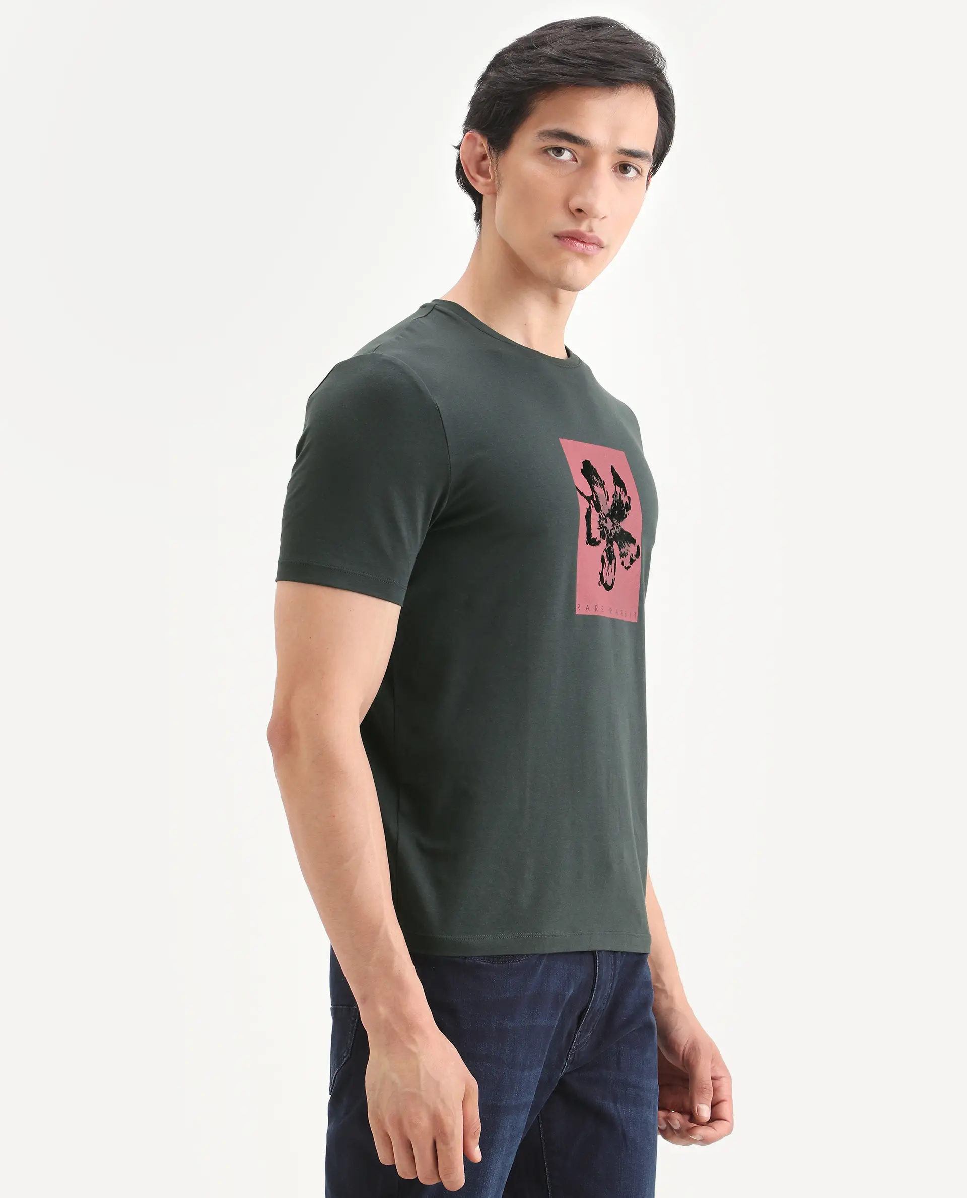 Rare Rabbit Men's Ingi Dark Grey Cotton Blend Fabric Half Sleeve Crew Neck Regular Fit Graphic Print T-Shirt - Image 6