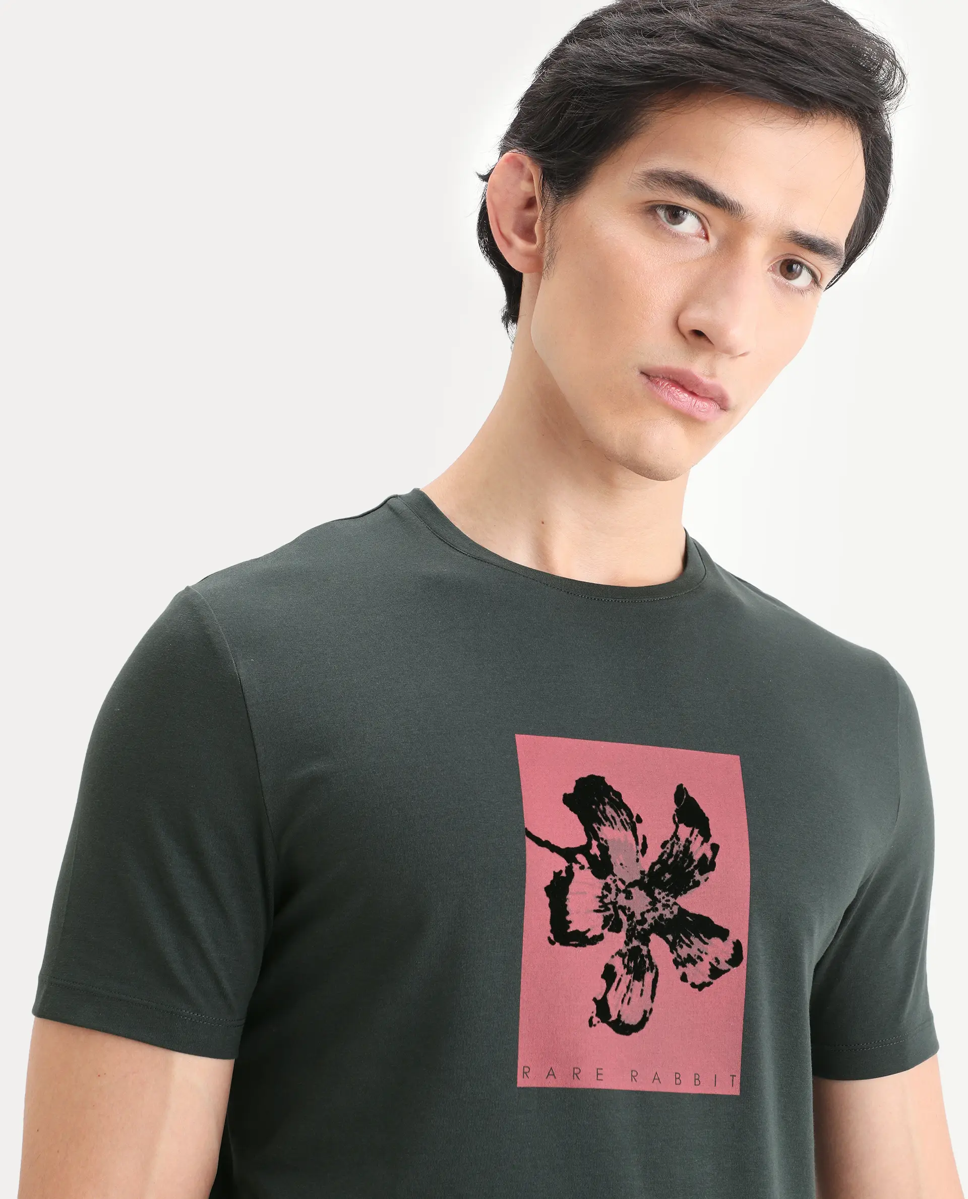Rare Rabbit Men's Ingi Dark Grey Cotton Blend Fabric Half Sleeve Crew Neck Regular Fit Graphic Print T-Shirt - Image 7
