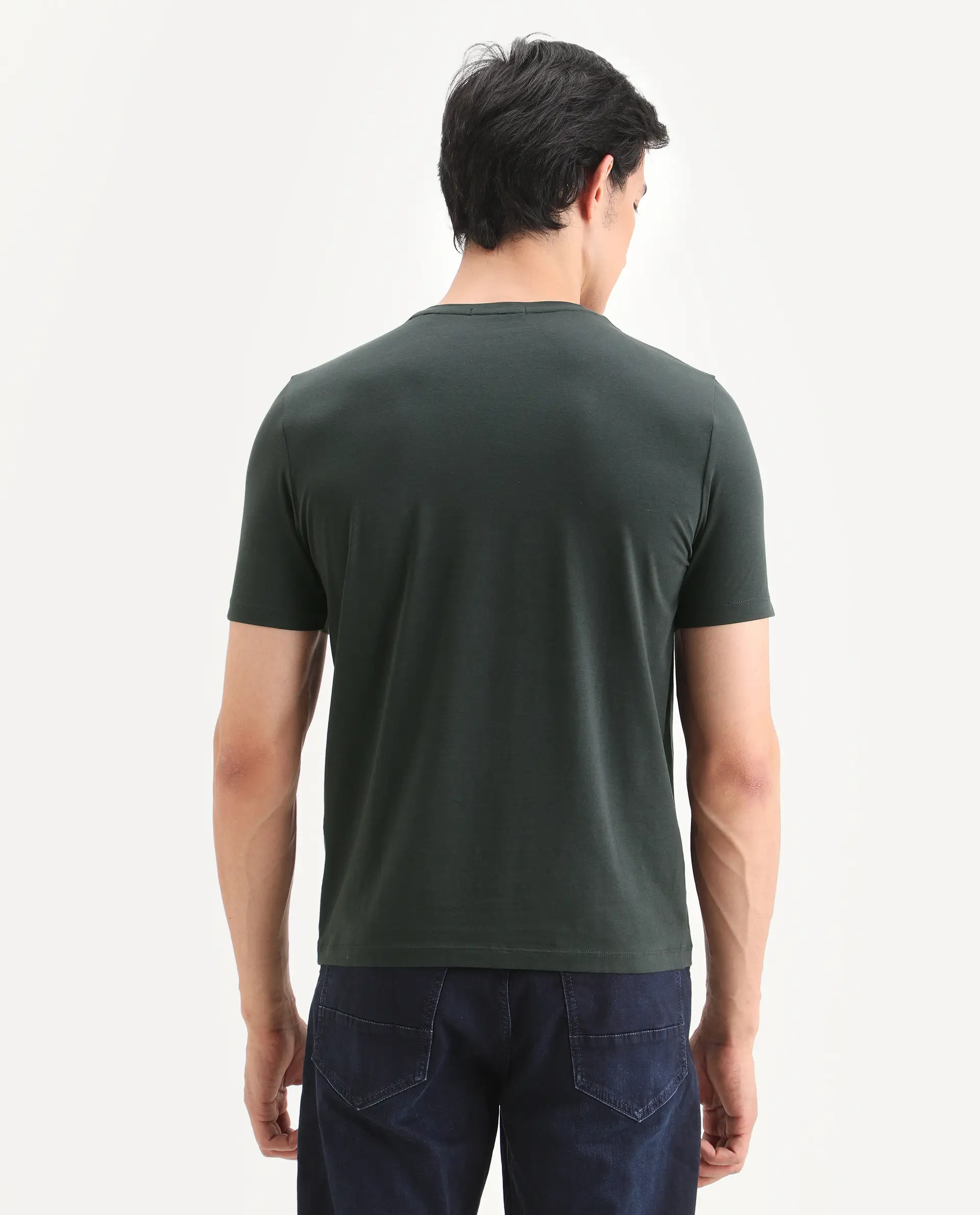Rare Rabbit Men's Ingi Dark Grey Cotton Blend Fabric Half Sleeve Crew Neck Regular Fit Graphic Print T-Shirt - Image 8