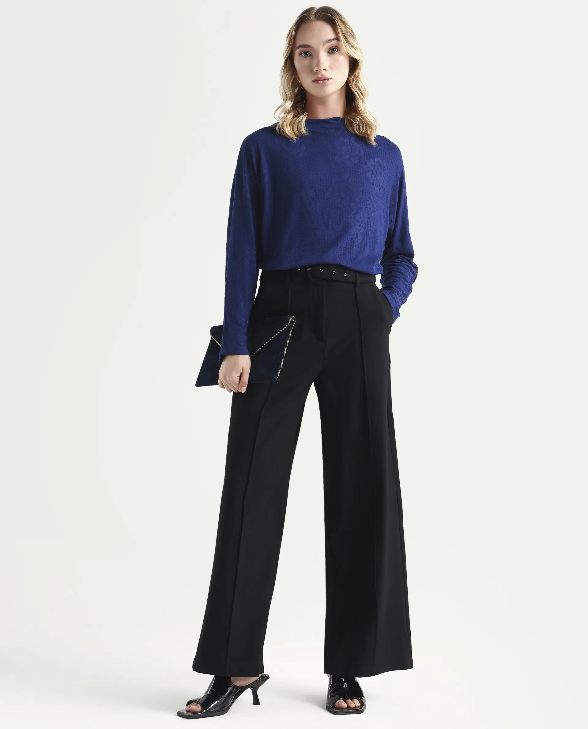 Rareism Women's Ingoz Navy Polyester Boat Neck Plain Relaxed Fit Top - Image 2