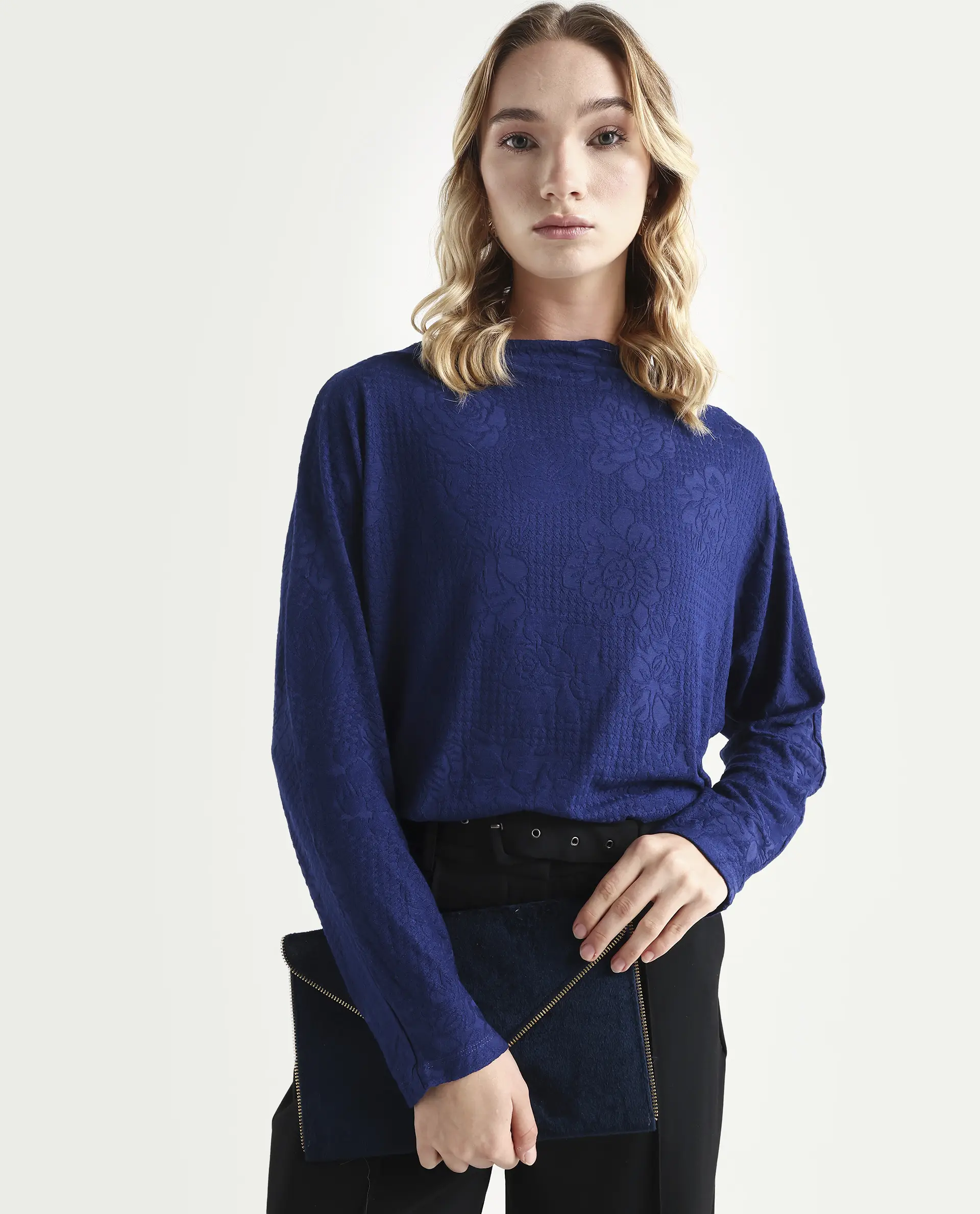 Rareism Women's Ingoz Navy Polyester Boat Neck Plain Relaxed Fit Top - Image 3