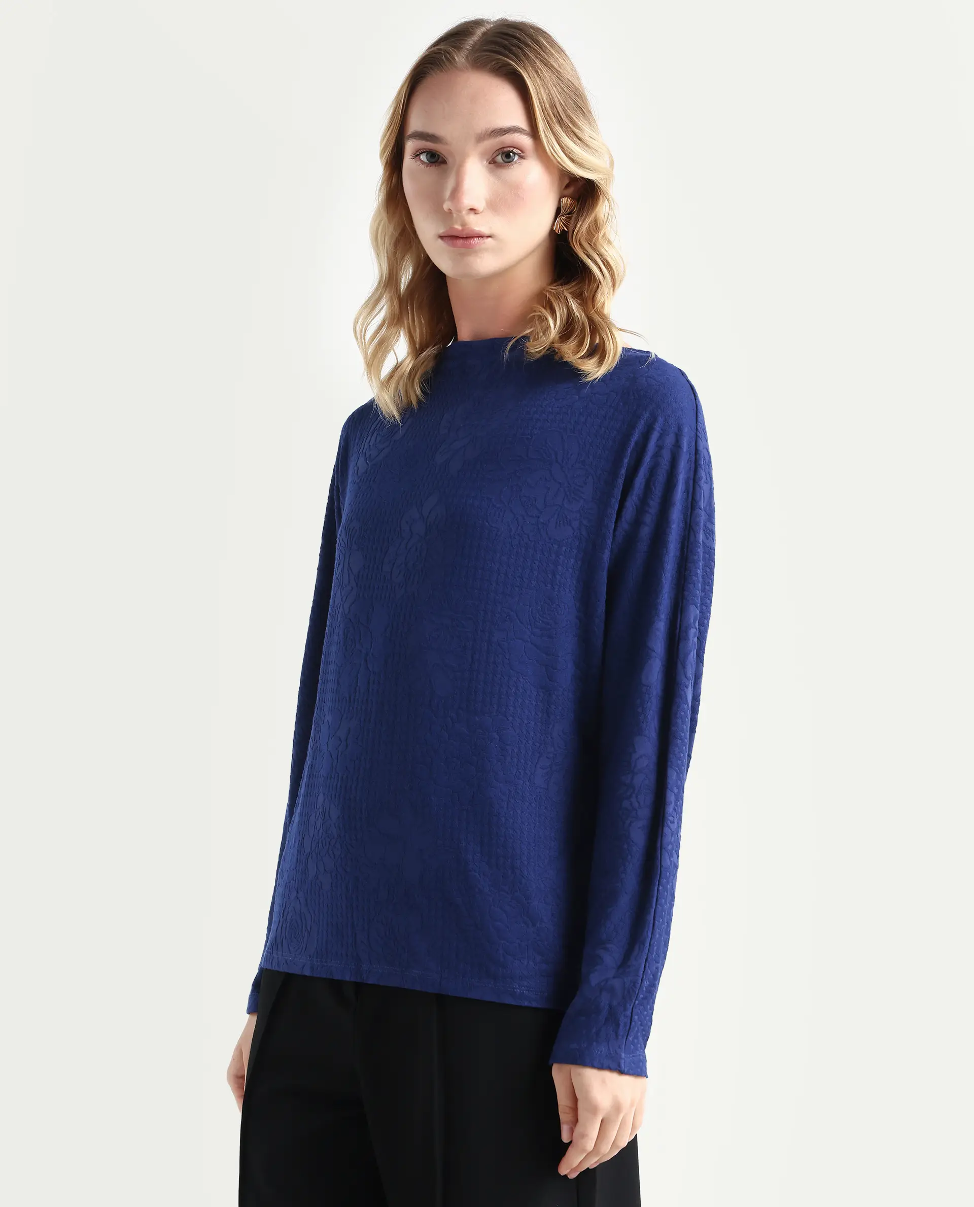 Rareism Women's Ingoz Navy Polyester Boat Neck Plain Relaxed Fit Top - Image 6