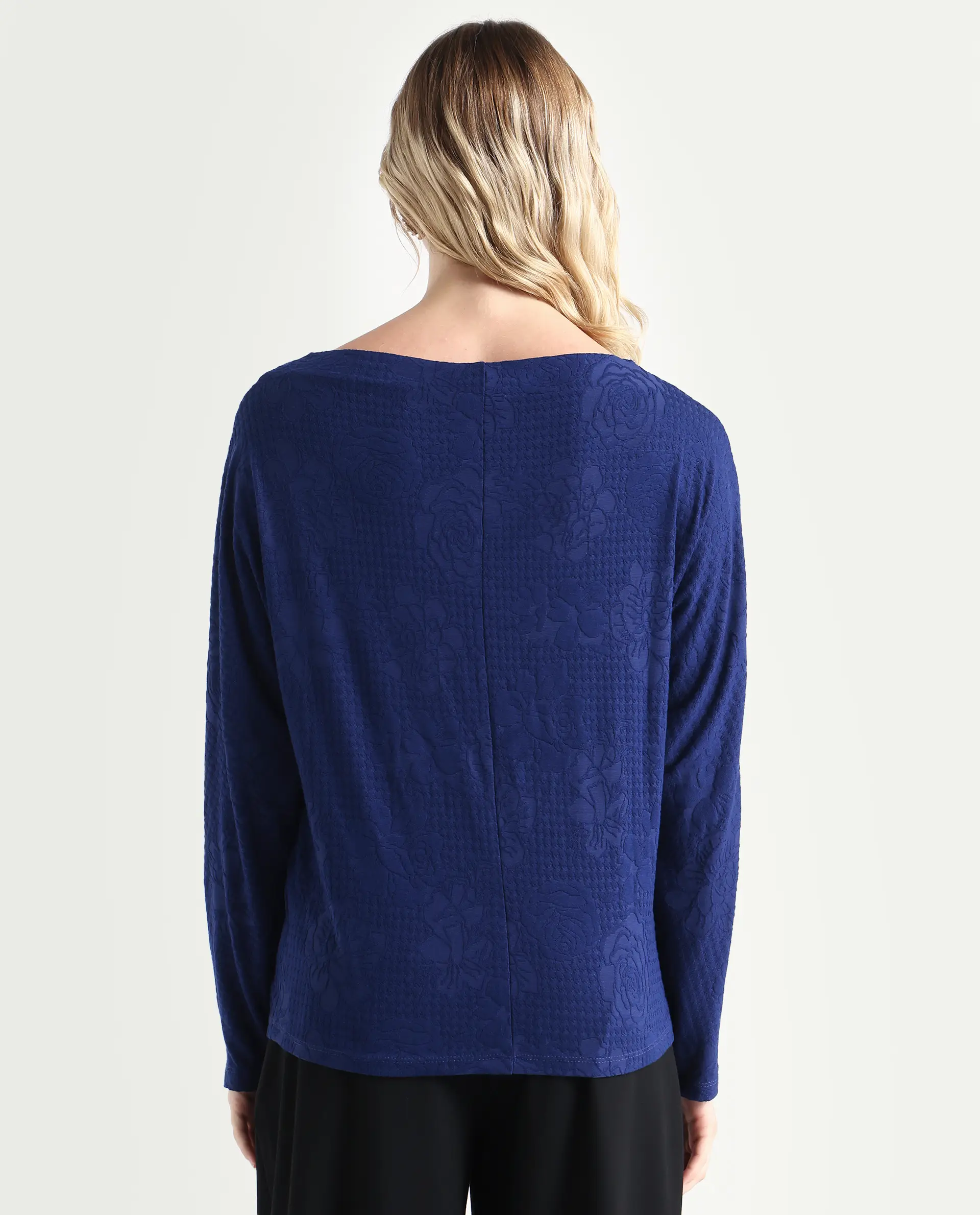 Rareism Women's Ingoz Navy Polyester Boat Neck Plain Relaxed Fit Top - Image 7