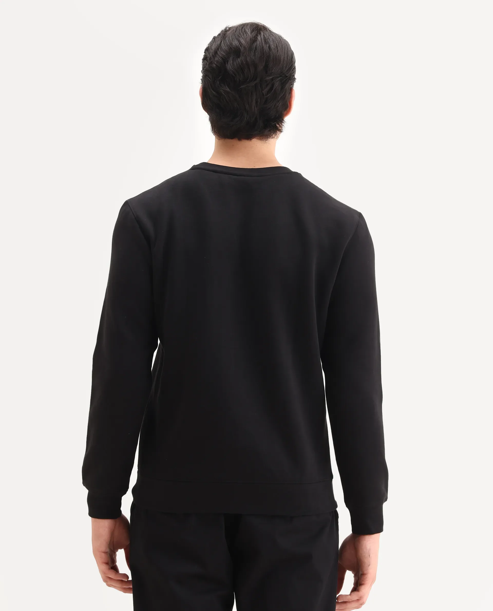 Rare Rabbit Men's Ingrid Black Cotton Embroidered Regular Fit Full Sleeve Crew Neck Sweatshirt - Image 7
