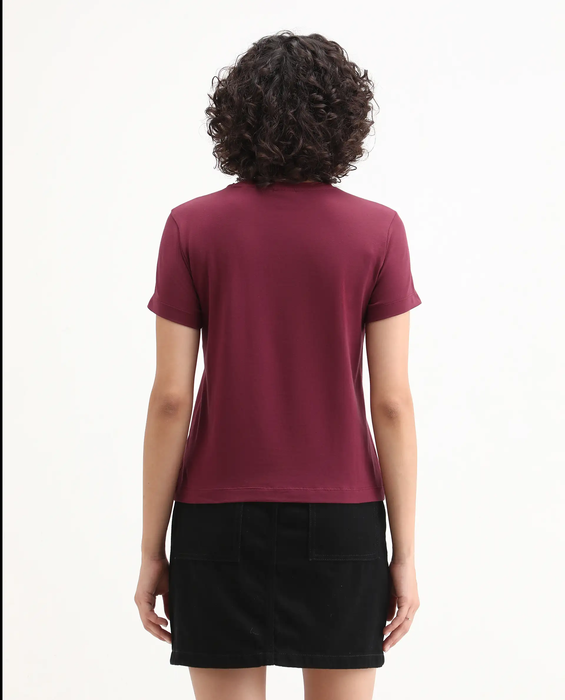 Rareism Women's Inki Maroon Cotton Blend Crew Neck Graphic Print Regular Fit T-Shirt - Image 7