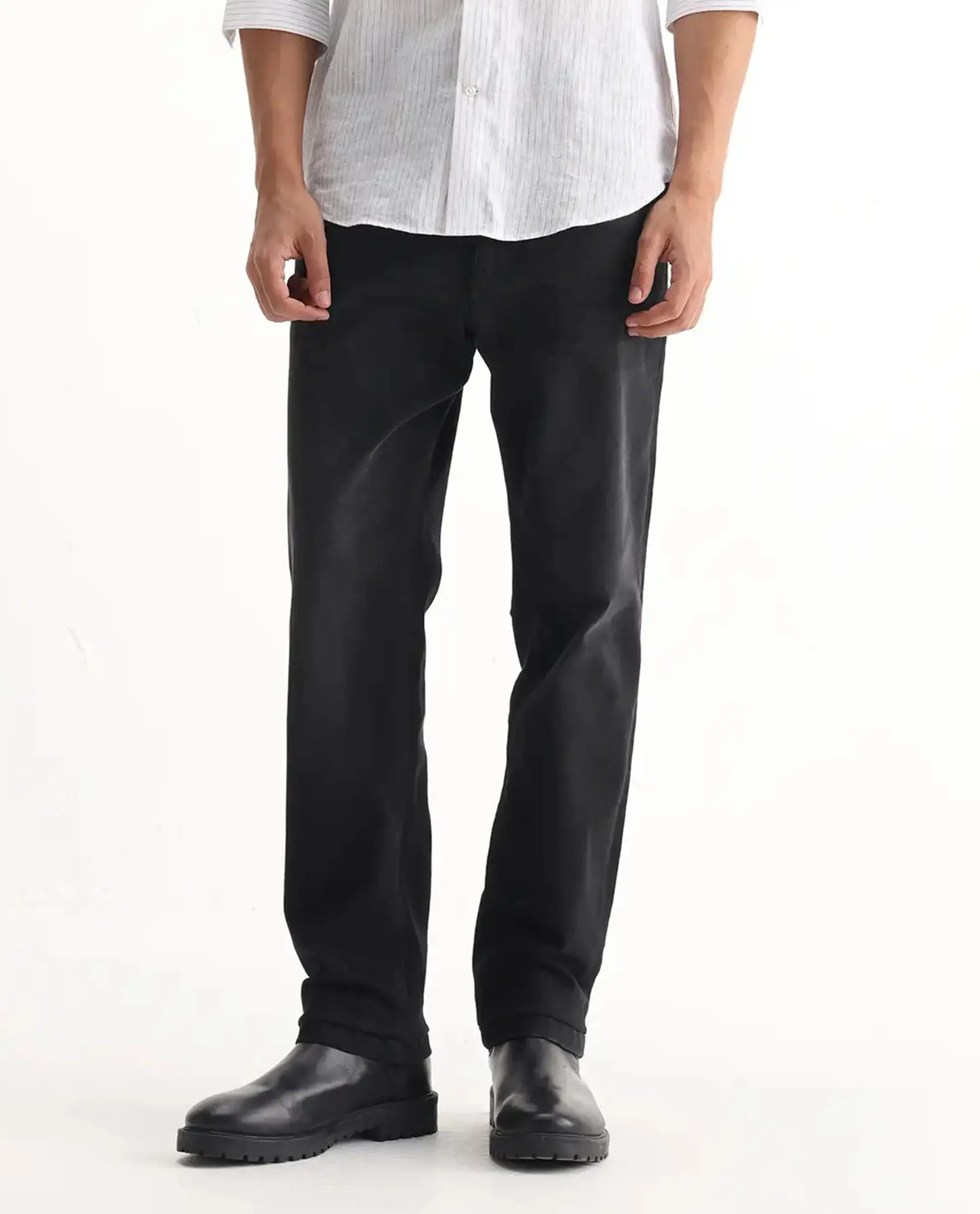 Rare Rabbit Men's Inky Black Cotton Blend Plain Morris Regular Fit Jeans - Image 10