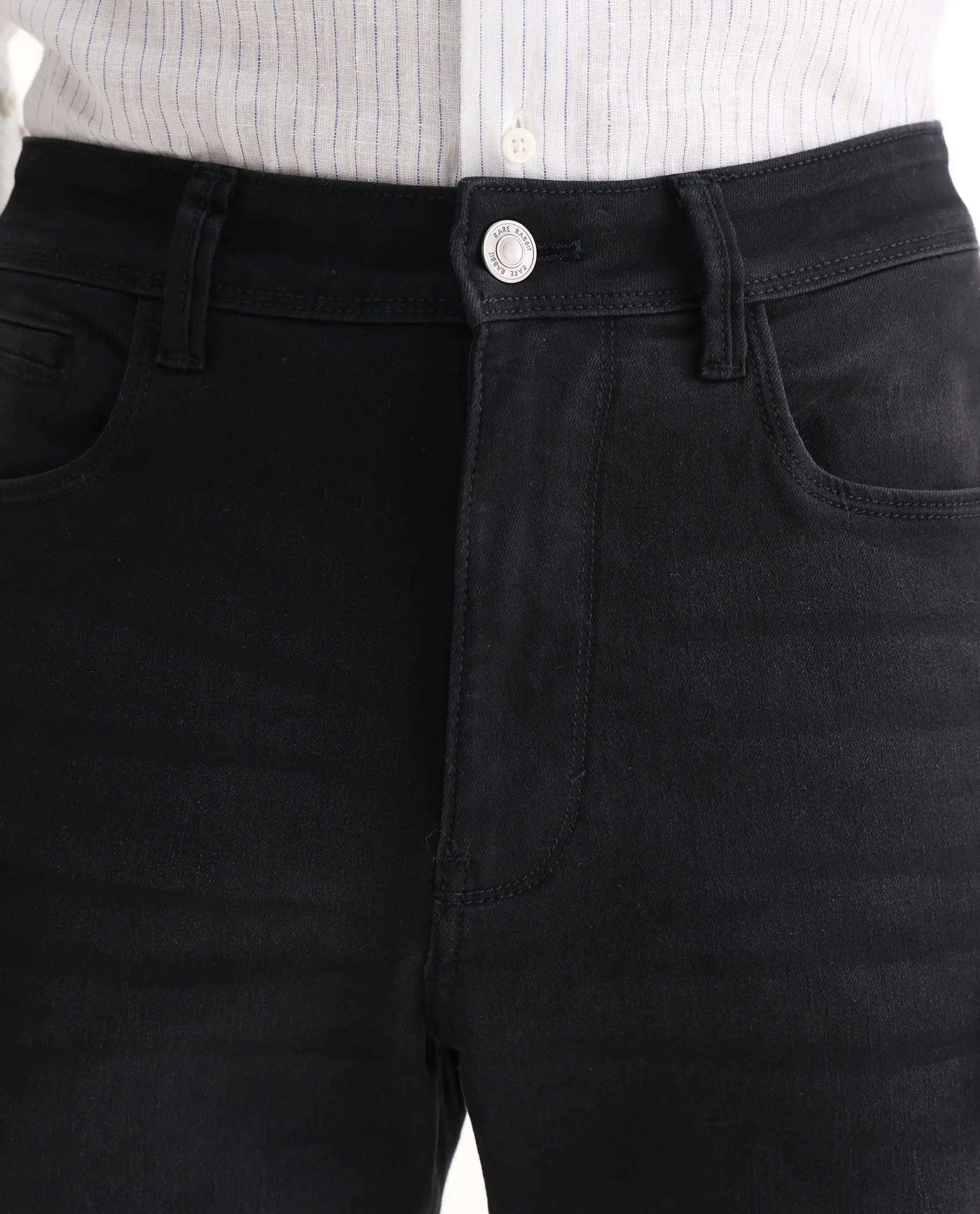 Rare Rabbit Men's Inky Black Cotton Blend Plain Morris Regular Fit Jeans - Image 3