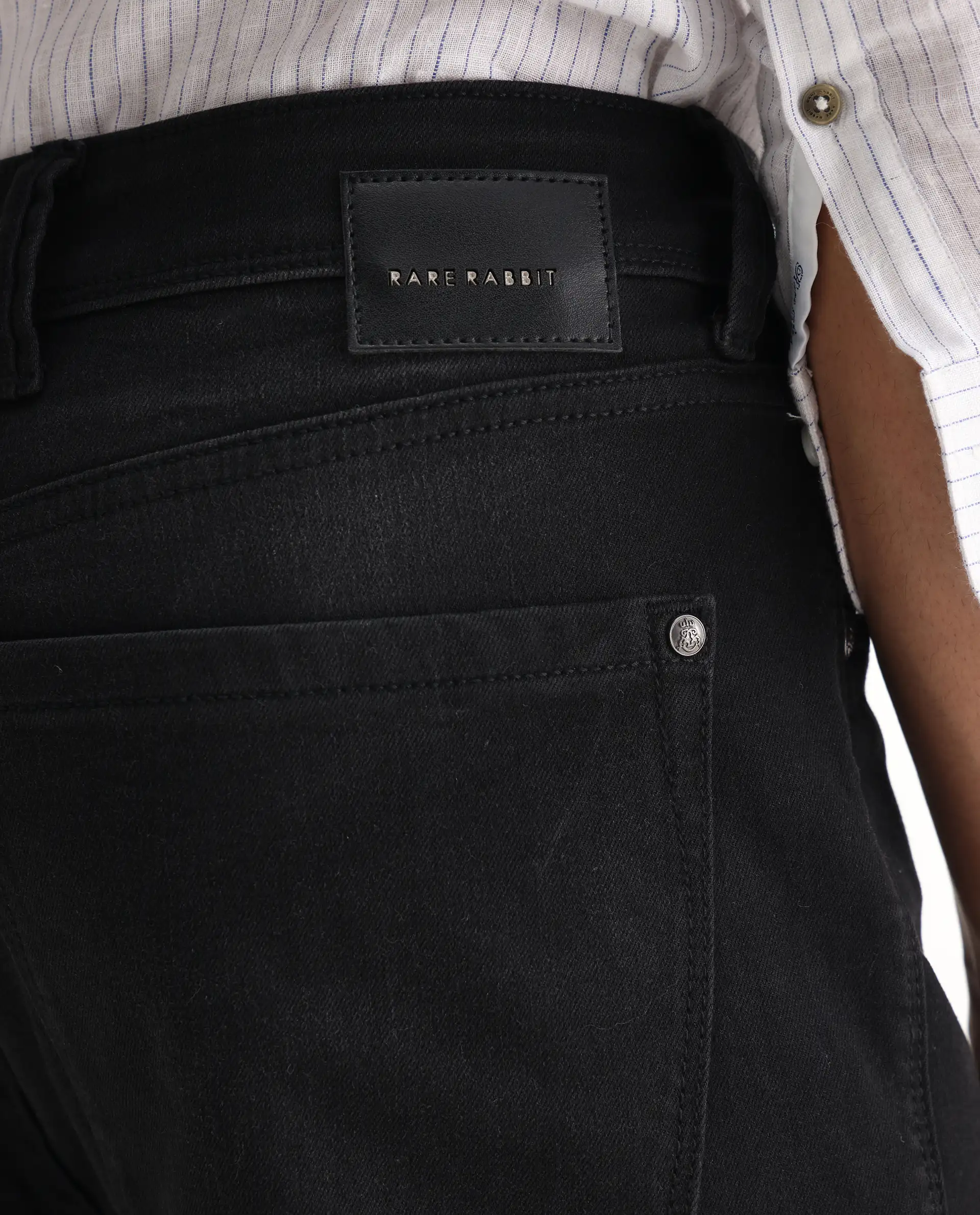 Rare Rabbit Men's Inky Black Cotton Blend Plain Morris Regular Fit Jeans - Image 8