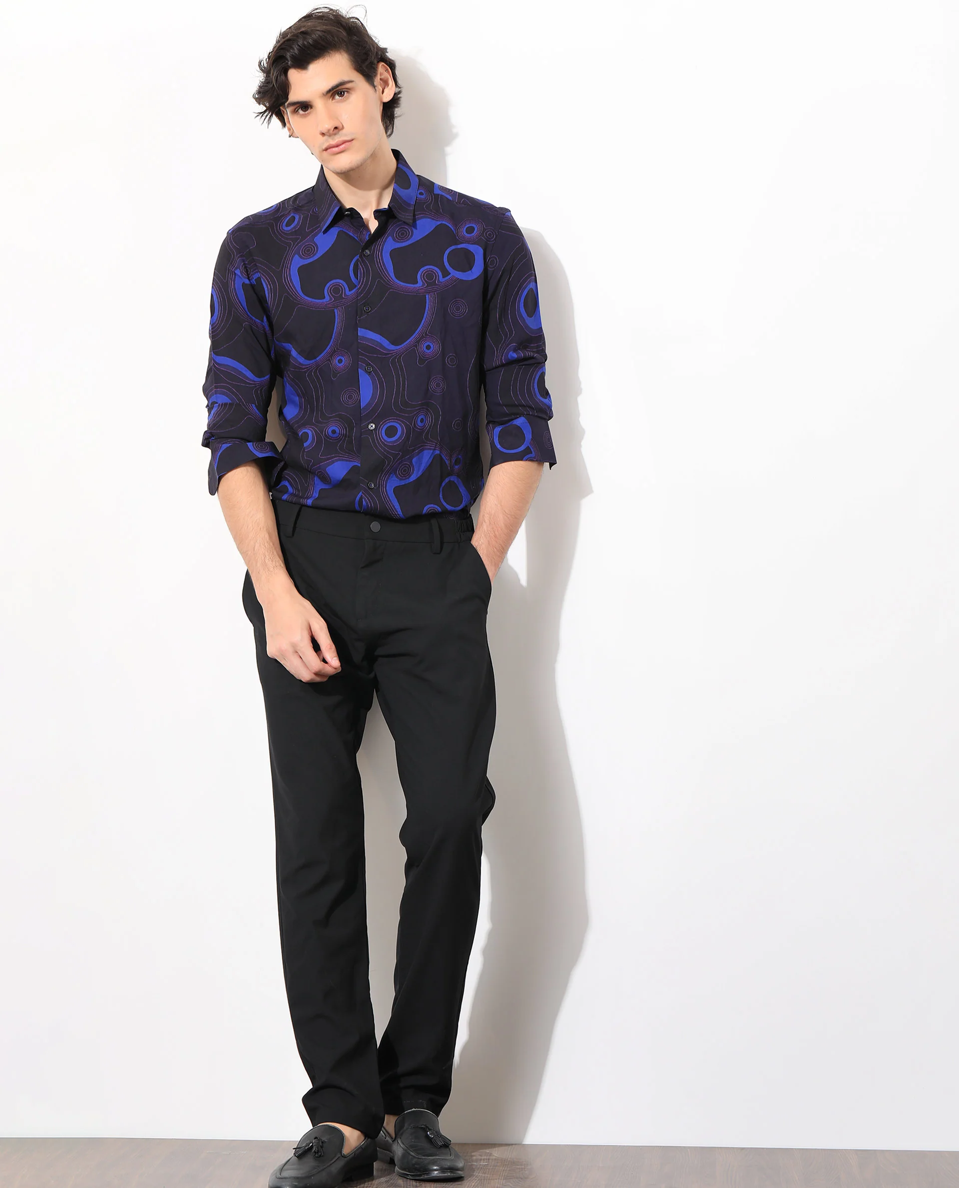 Rare Rabbit Men's Inlet Navy Cotton Abstract Print Regular Fit Full Sleeve Collared Shirt - Image 10