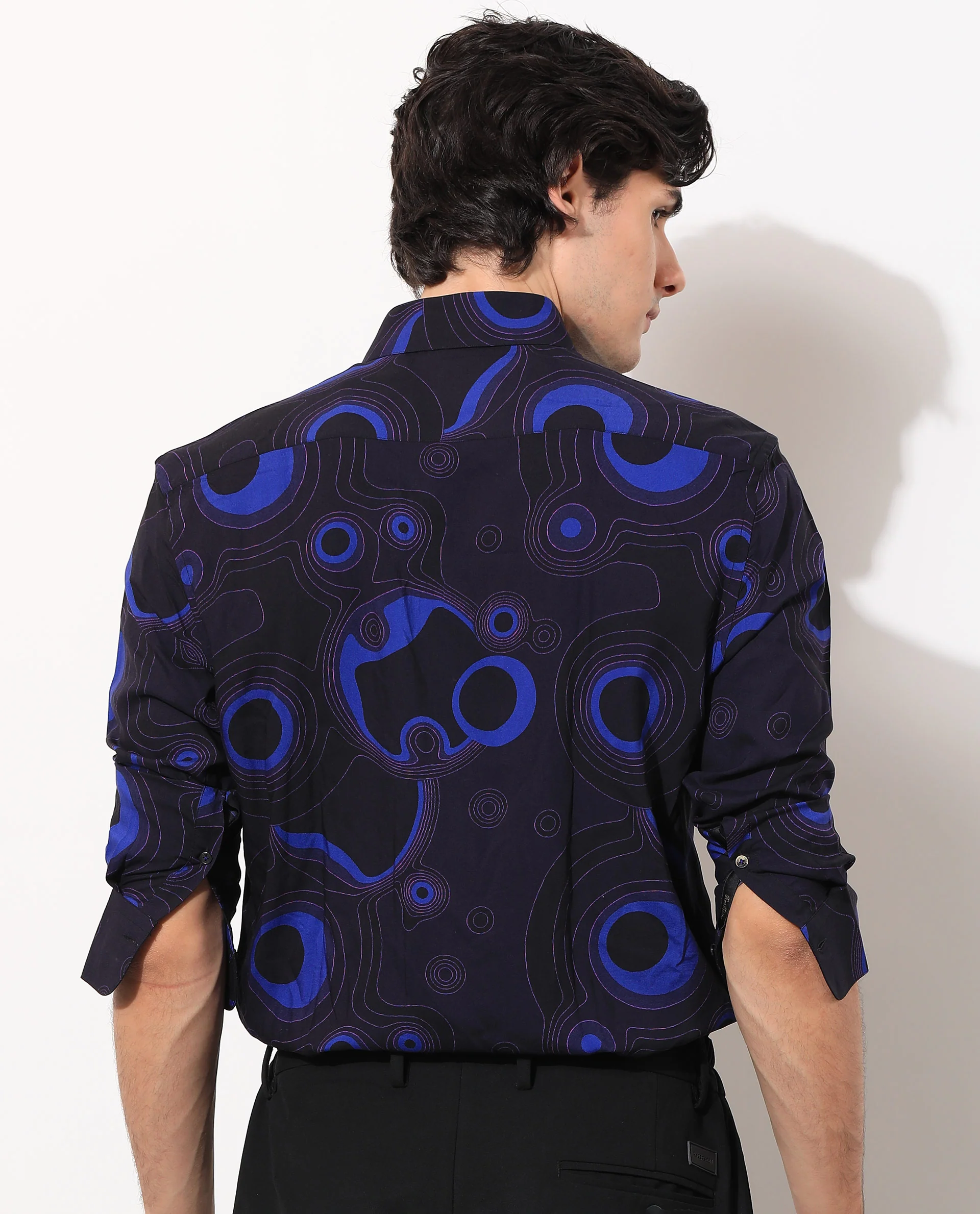 Rare Rabbit Men's Inlet Navy Cotton Abstract Print Regular Fit Full Sleeve Collared Shirt - Image 11