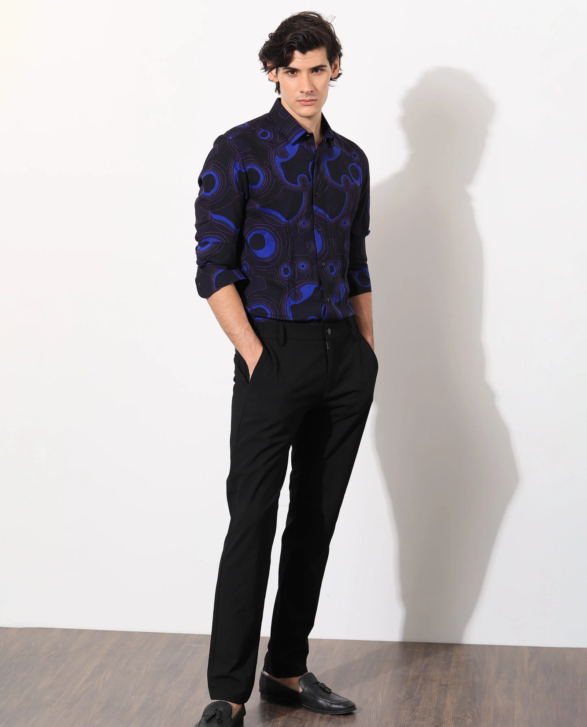 Rare Rabbit Men's Inlet Navy Cotton Abstract Print Regular Fit Full Sleeve Collared Shirt - Image 2