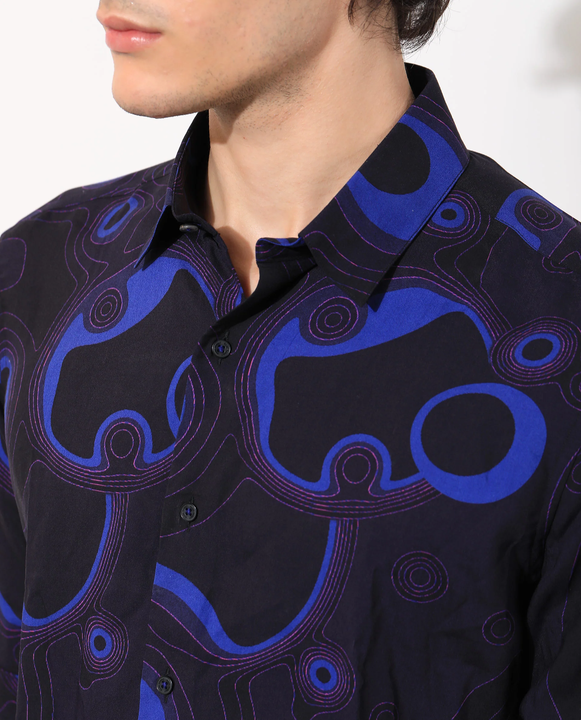 Rare Rabbit Men's Inlet Navy Cotton Abstract Print Regular Fit Full Sleeve Collared Shirt - Image 5