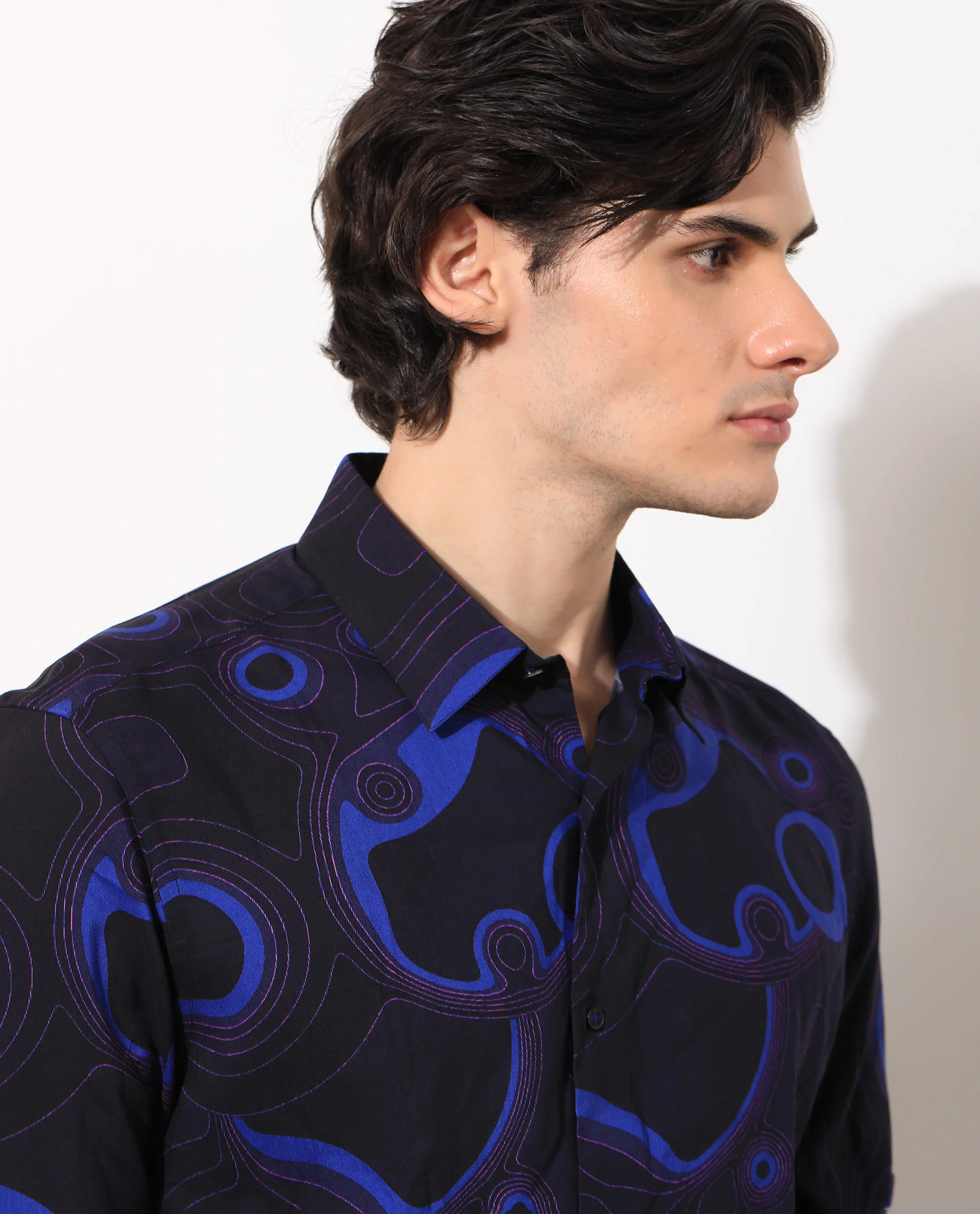Rare Rabbit Men's Inlet Navy Cotton Abstract Print Regular Fit Full Sleeve Collared Shirt - Image 6