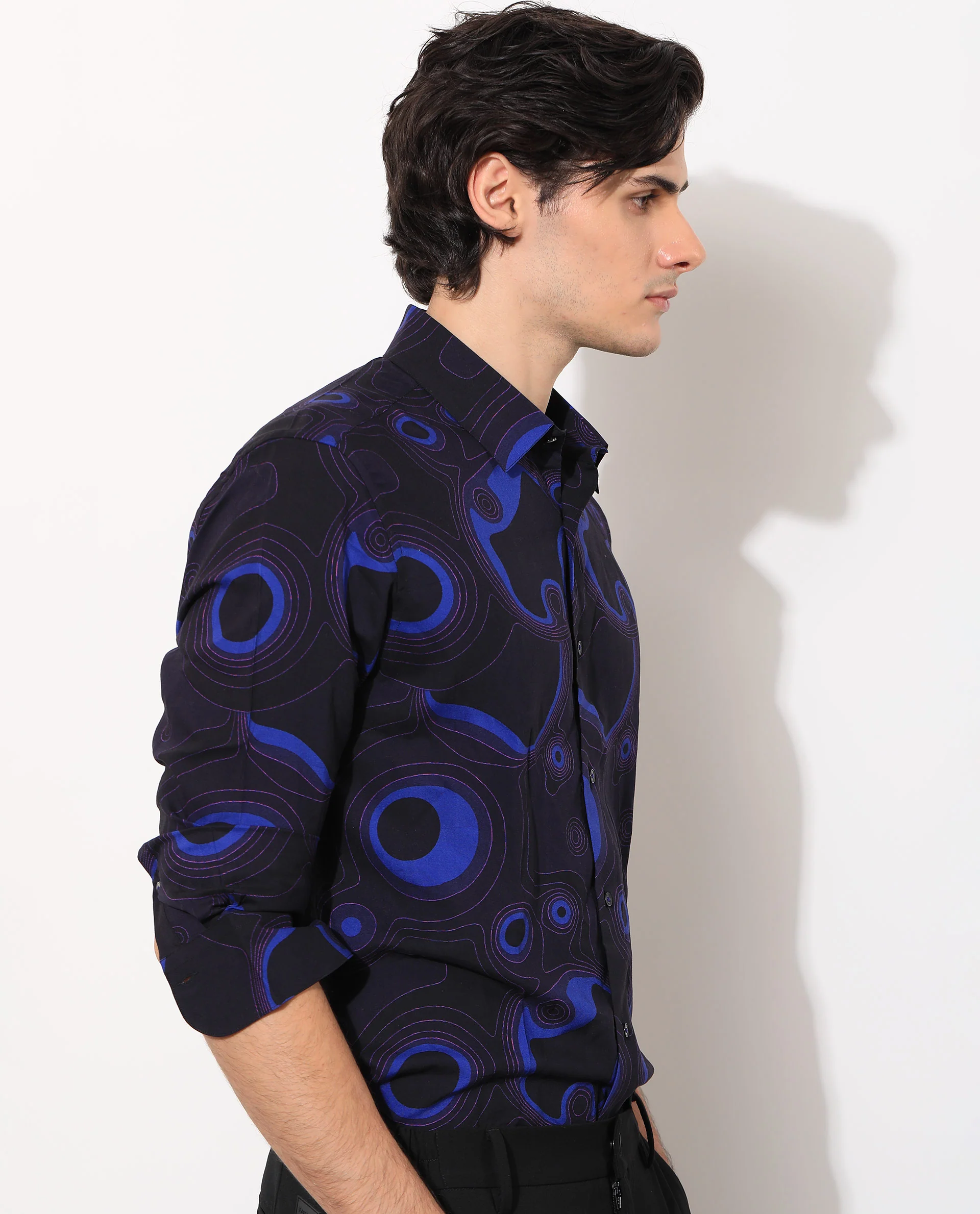 Rare Rabbit Men's Inlet Navy Cotton Abstract Print Regular Fit Full Sleeve Collared Shirt - Image 9