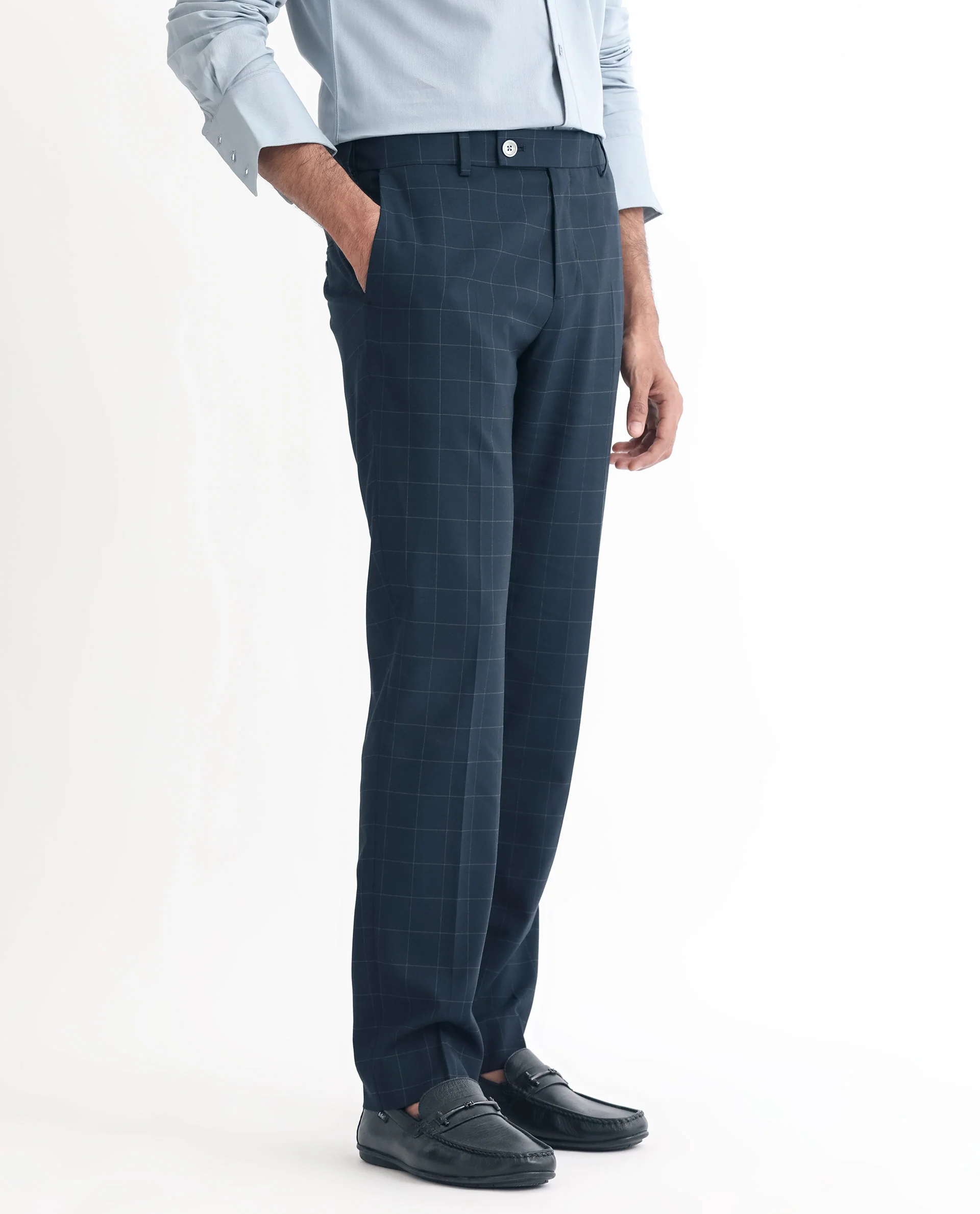 Rare Rabbit Men's Inlet Dark Navy Polyester Checked Print Tailored Fit Full Sleeve Lapel Neck Suits - Image 10