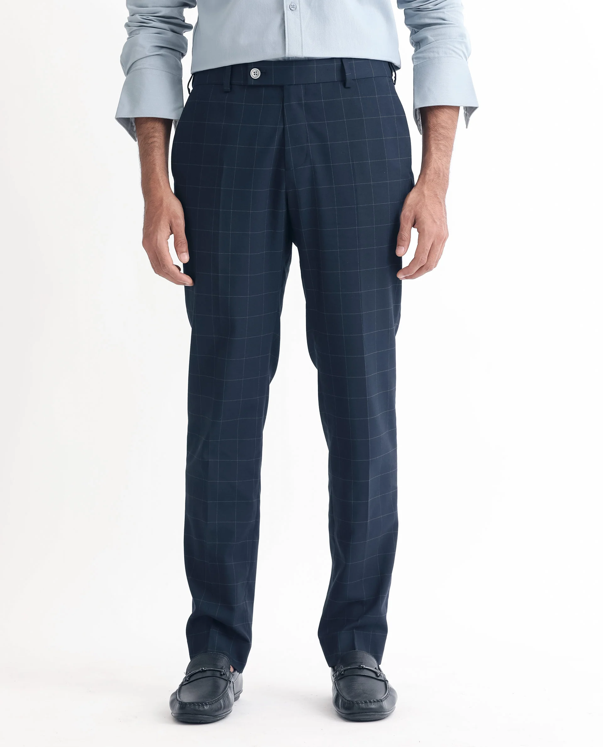 Rare Rabbit Men's Inlet Dark Navy Polyester Checked Print Tailored Fit Full Sleeve Lapel Neck Suits - Image 12