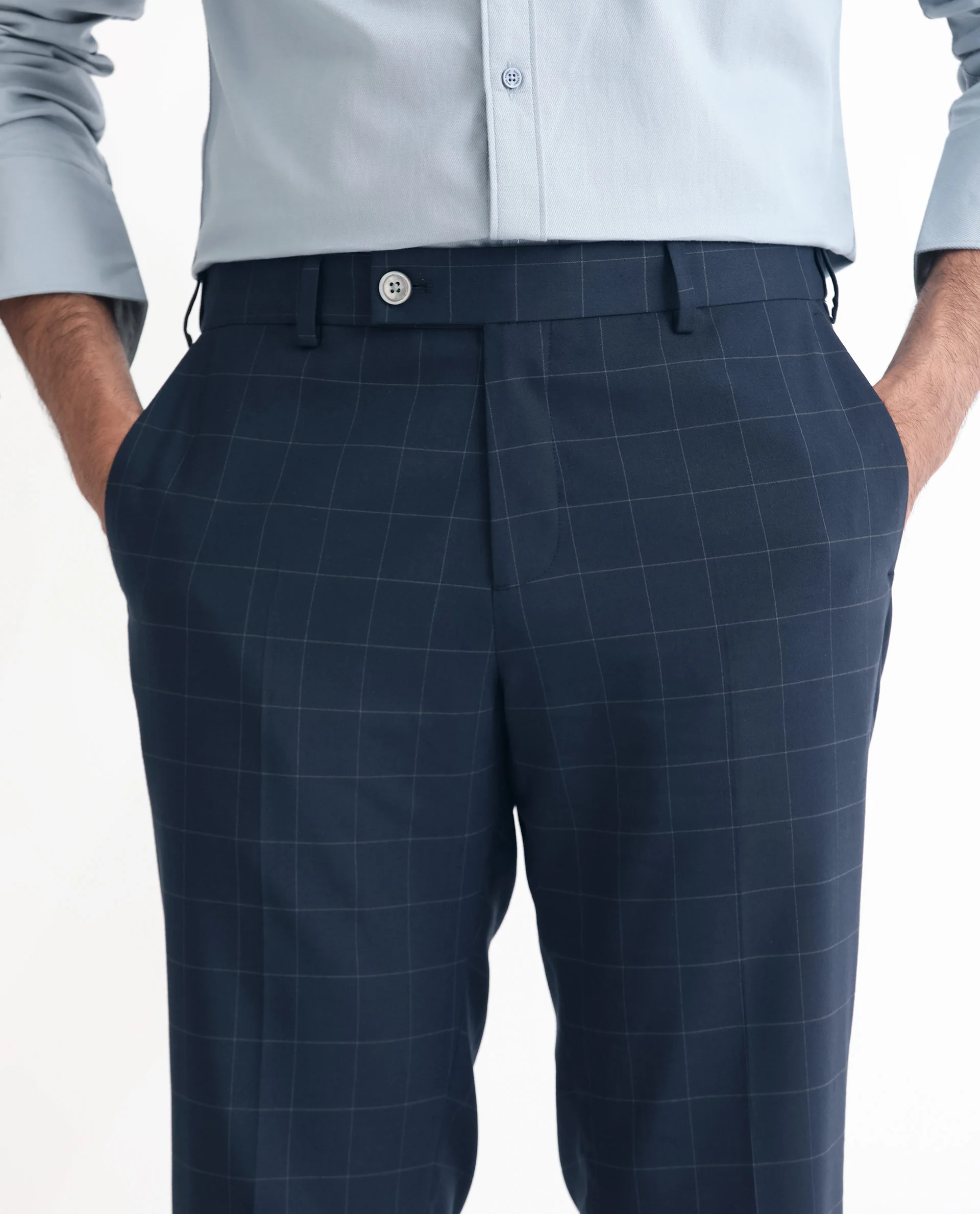 Rare Rabbit Men's Inlet Dark Navy Polyester Checked Print Tailored Fit Full Sleeve Lapel Neck Suits - Image 13