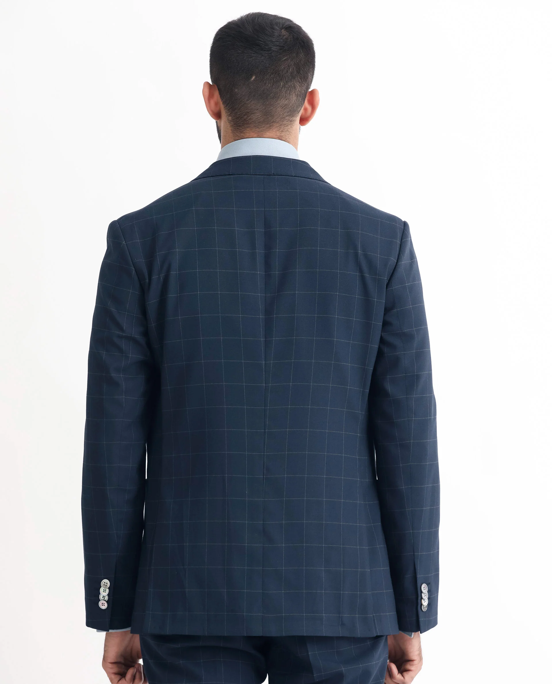 Rare Rabbit Men's Inlet Dark Navy Polyester Checked Print Tailored Fit Full Sleeve Lapel Neck Suits - Image 16
