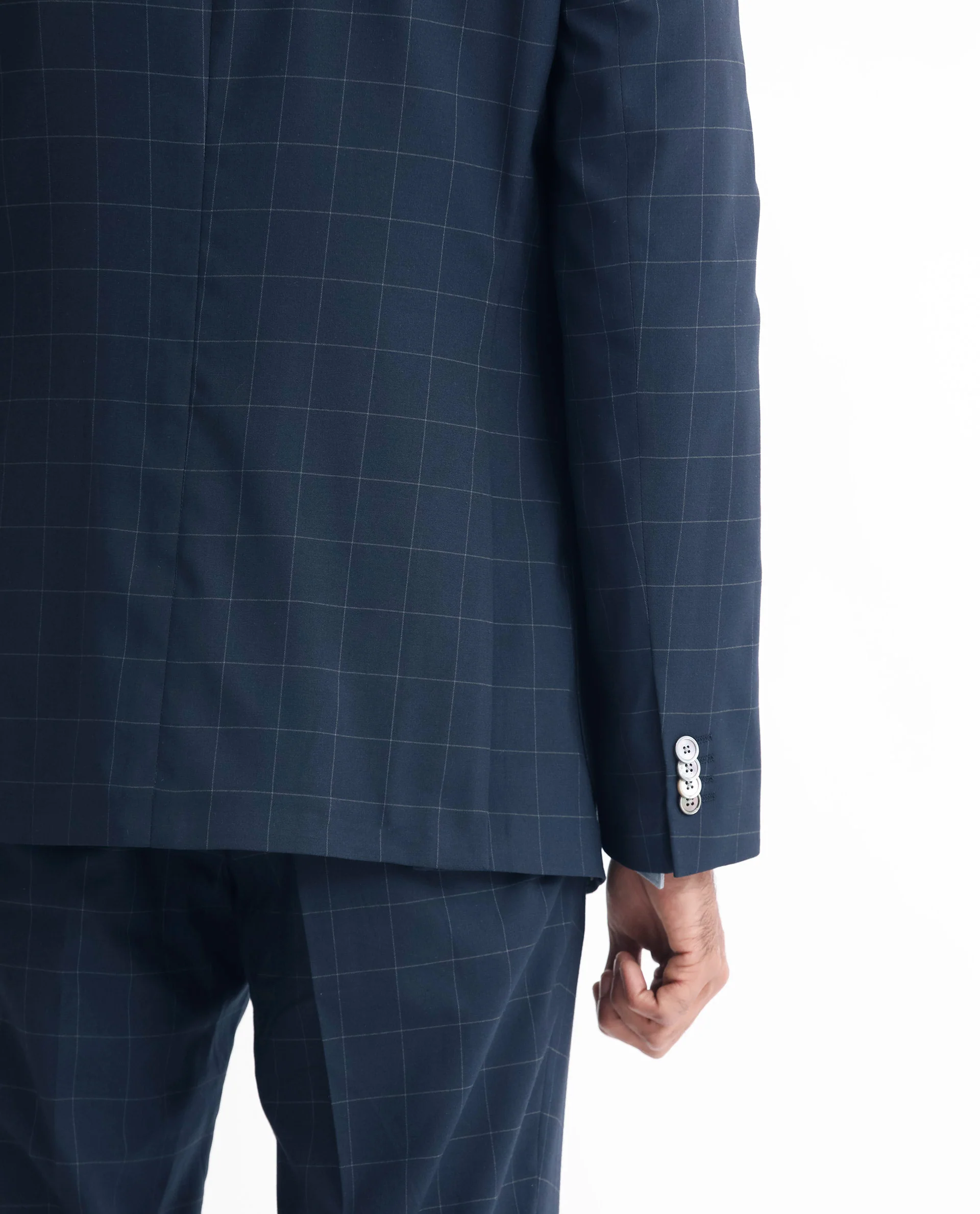 Rare Rabbit Men's Inlet Dark Navy Polyester Checked Print Tailored Fit Full Sleeve Lapel Neck Suits - Image 4