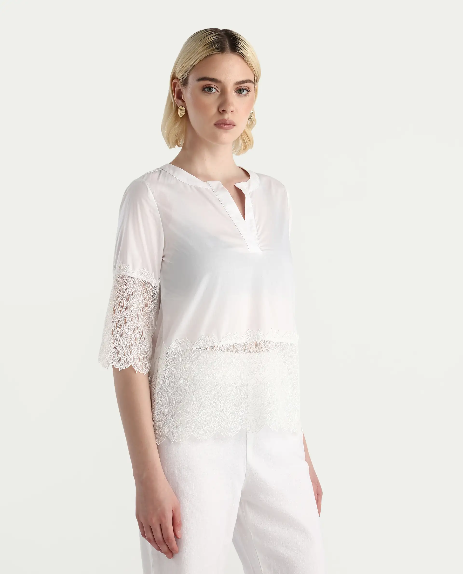 Rareism Women's Inna White Cotton Crew Neck Plain Regular Fit Top - Image 5