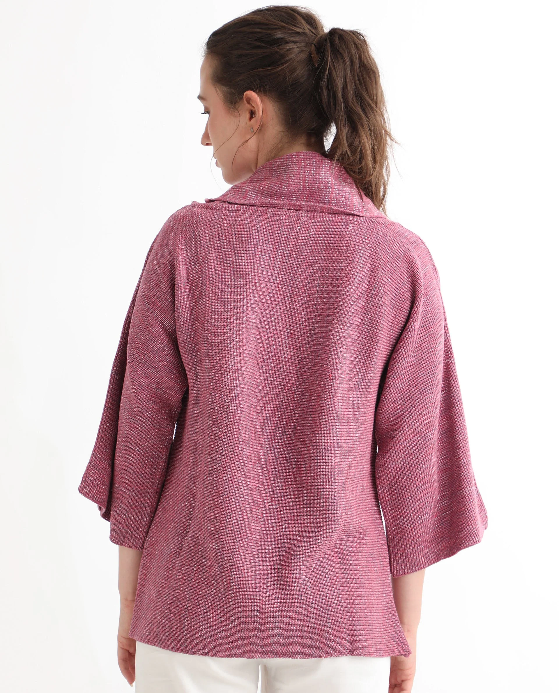 Rareism Women's Innov Pink Polyester Cowl Neck Plain Knee Length Relaxed Fit Sweater - Image 9