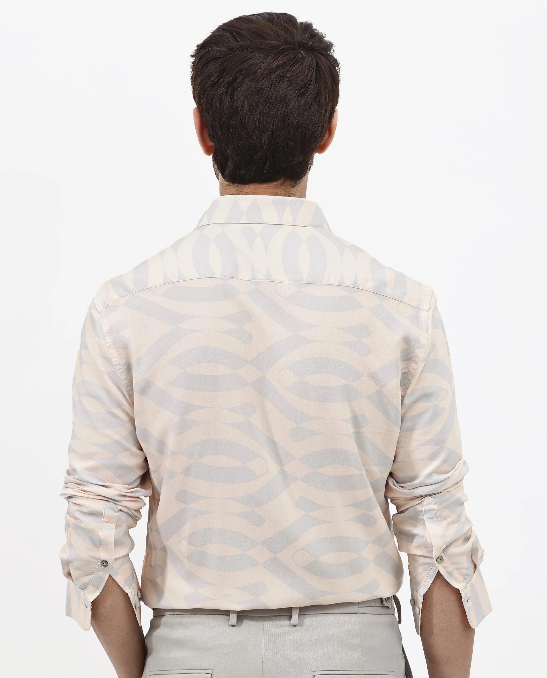 Rare Rabbit Men's Inot Pastel Peach Viscose Abstract Print Regular Fit Full Sleeve Collared Shirt - Image 7