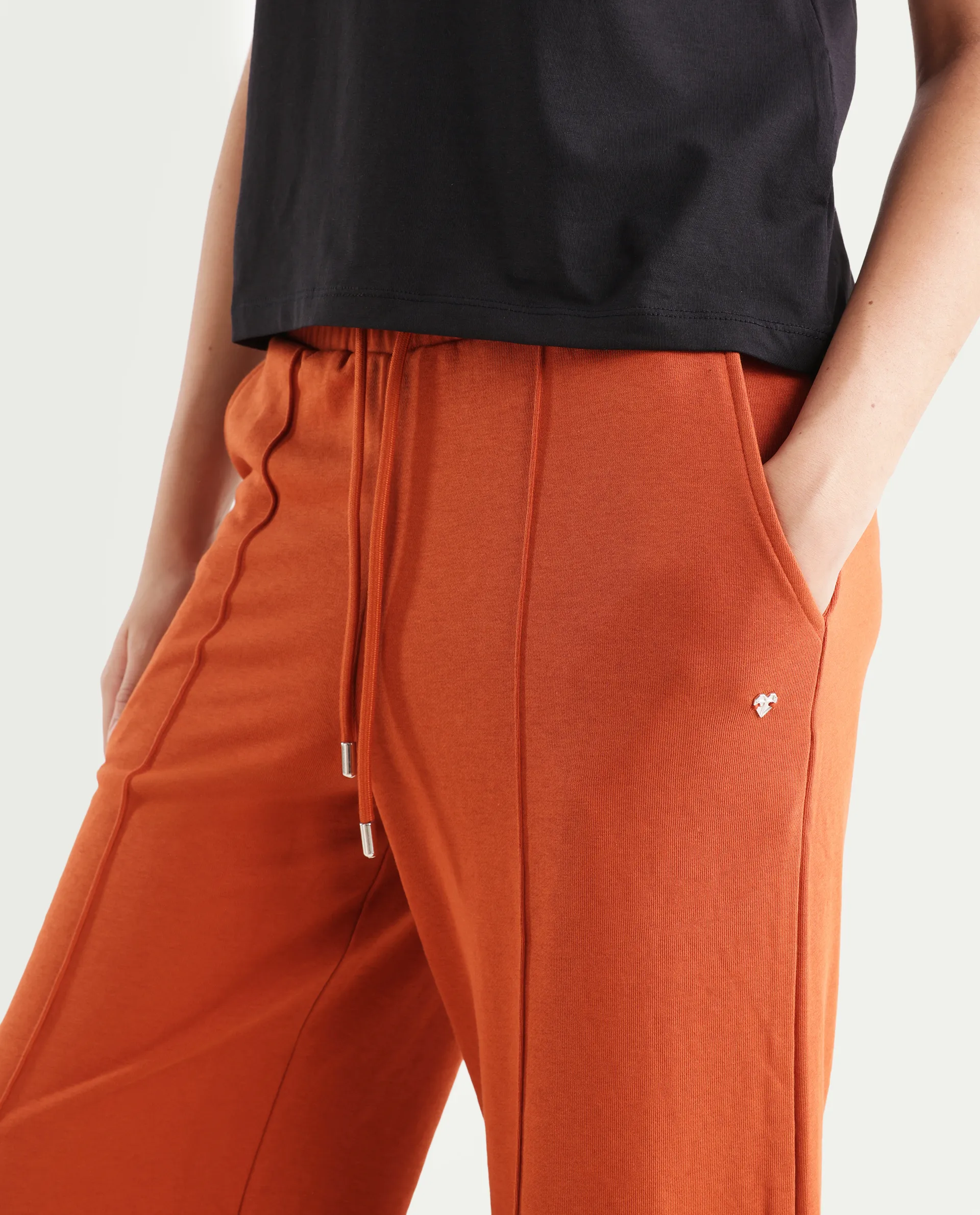 Rareism Women's Inout Rust Cotton Blend Plain Ankle Length Wide Track Pant - Image 4