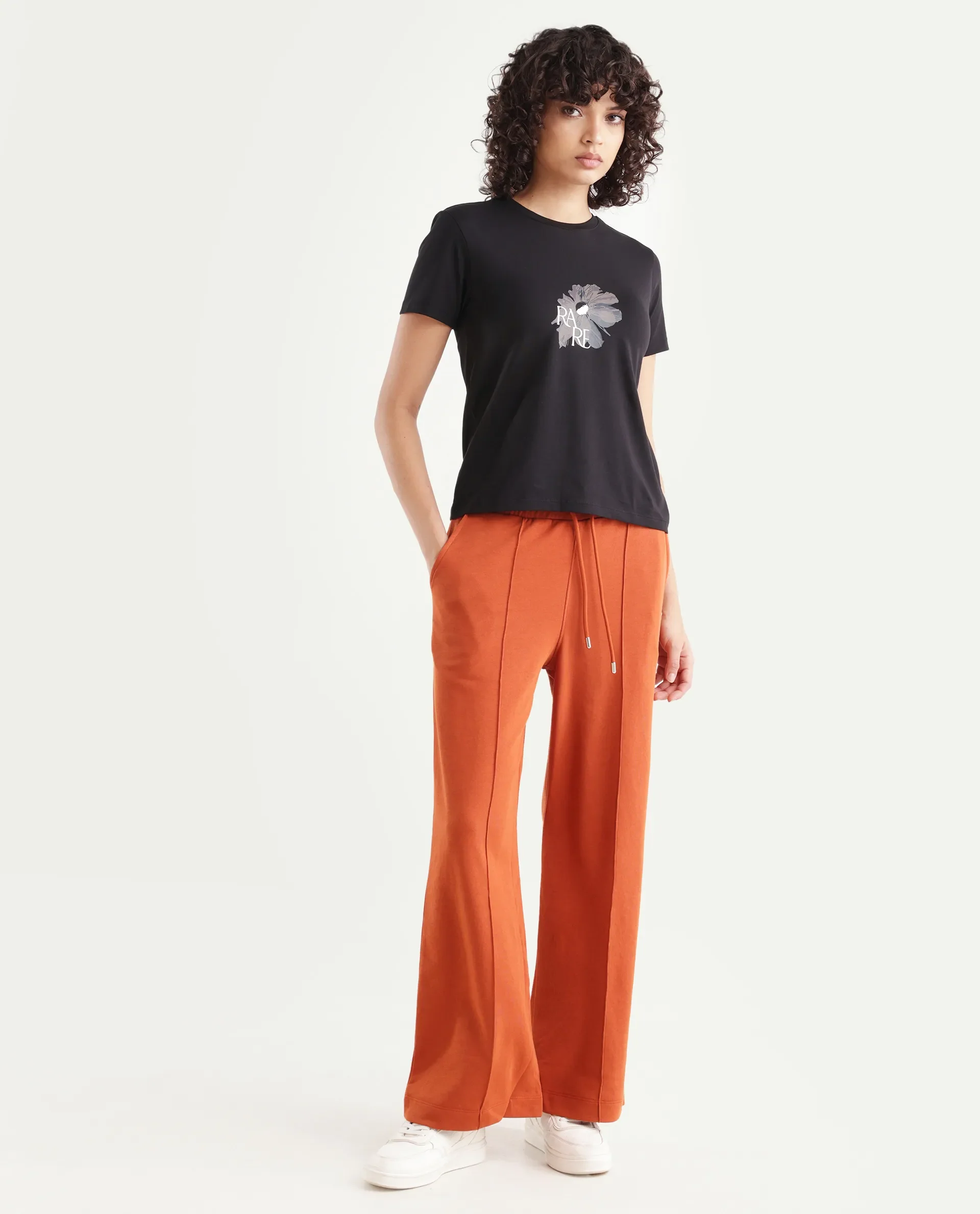 Rareism Women's Inout Rust Cotton Blend Plain Ankle Length Wide Track Pant - Image 6