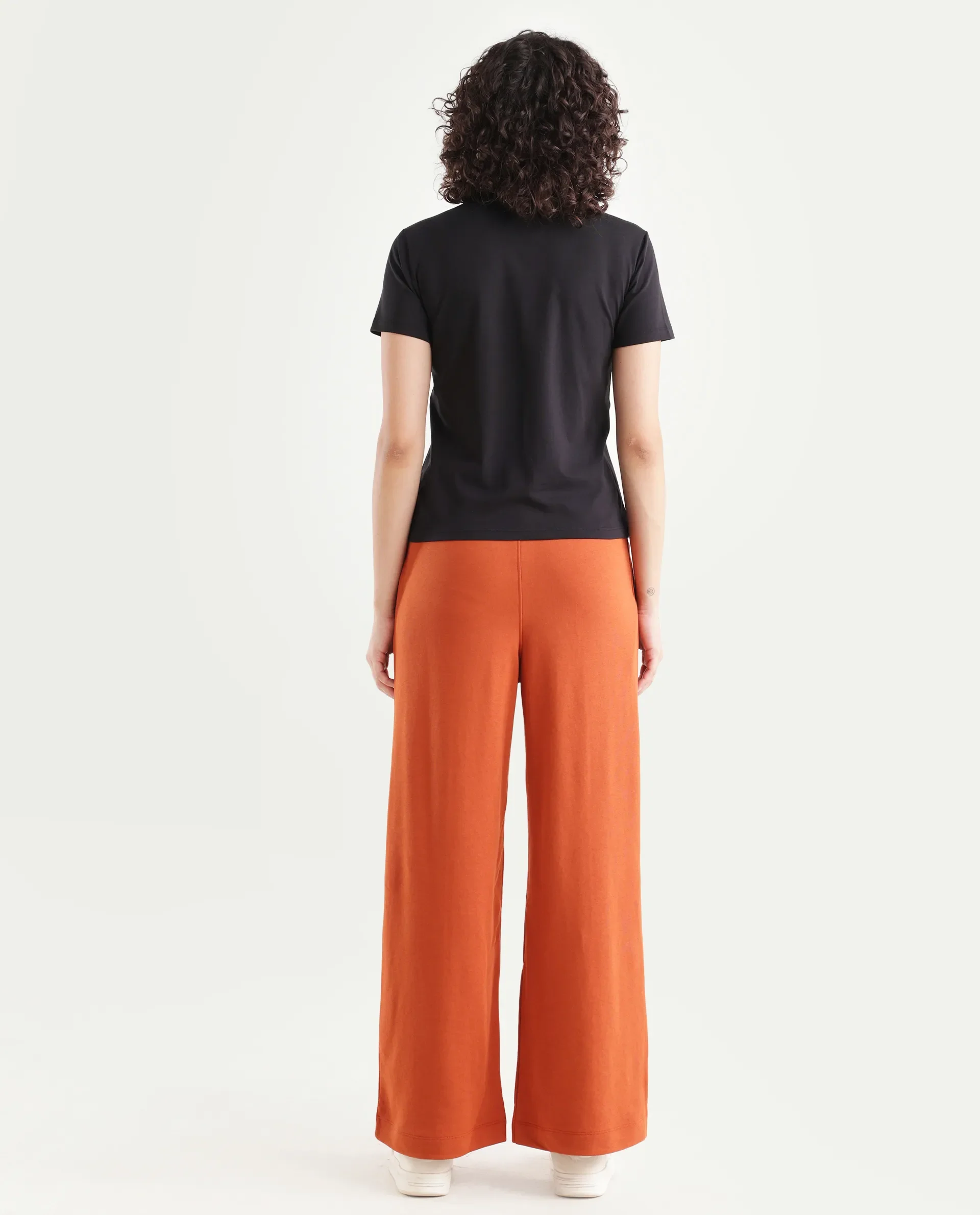 Rareism Women's Inout Rust Cotton Blend Plain Ankle Length Wide Track Pant - Image 7