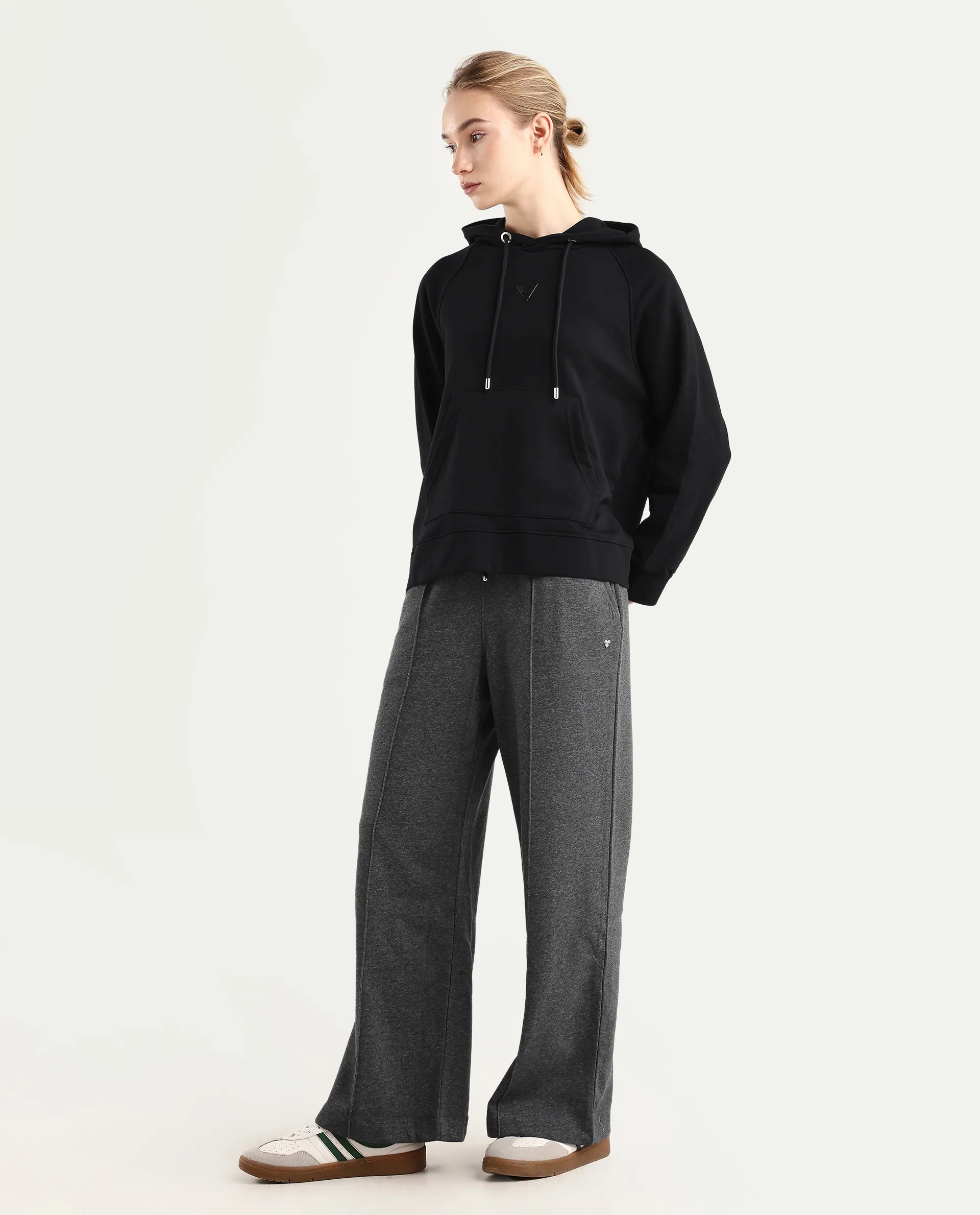 Rareism Women's Inout Dark Grey Cotton Blend Plain Ankle Length Wide Track Pant - Image 5