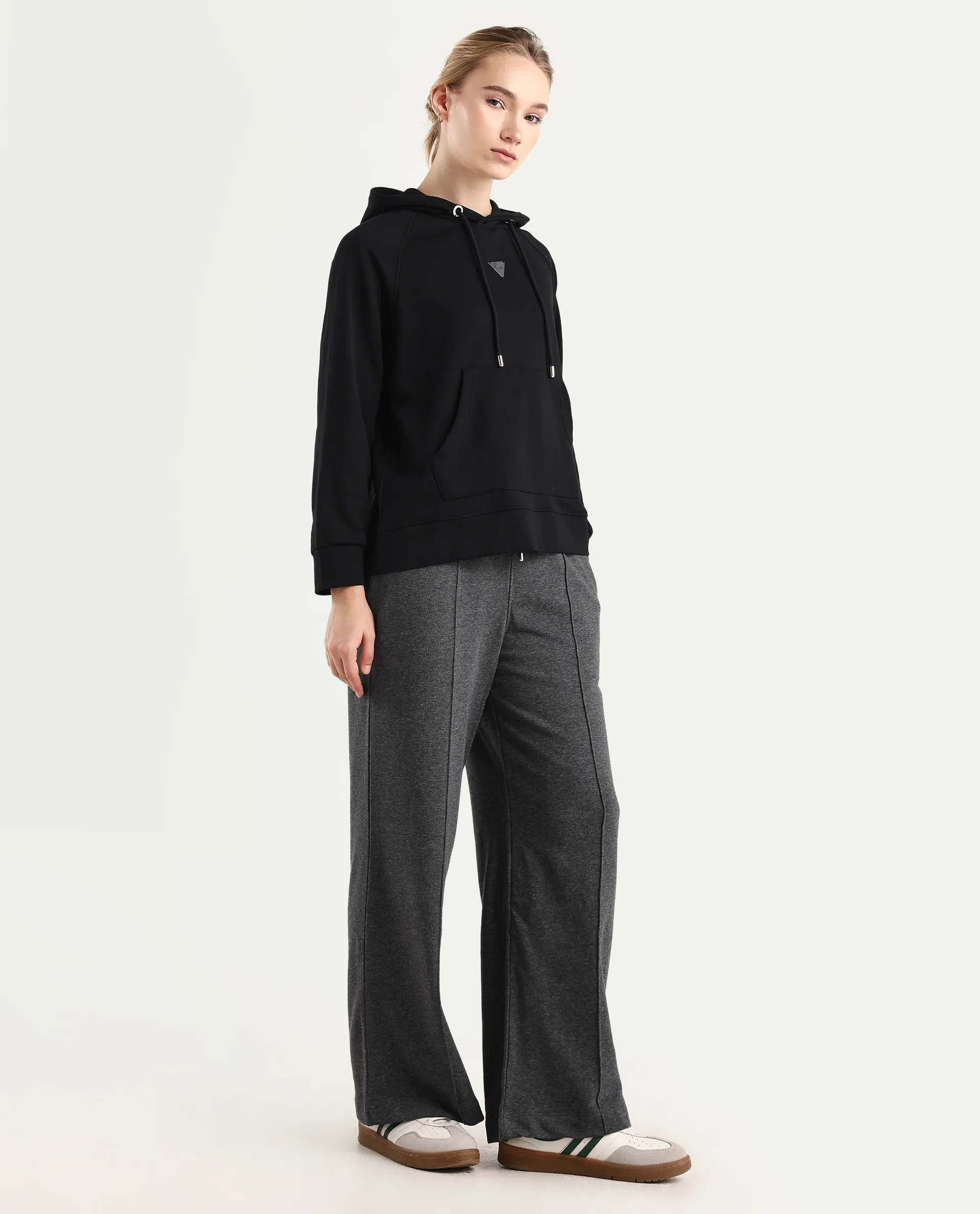 Rareism Women's Inout Dark Grey Cotton Blend Plain Ankle Length Wide Track Pant - Image 6