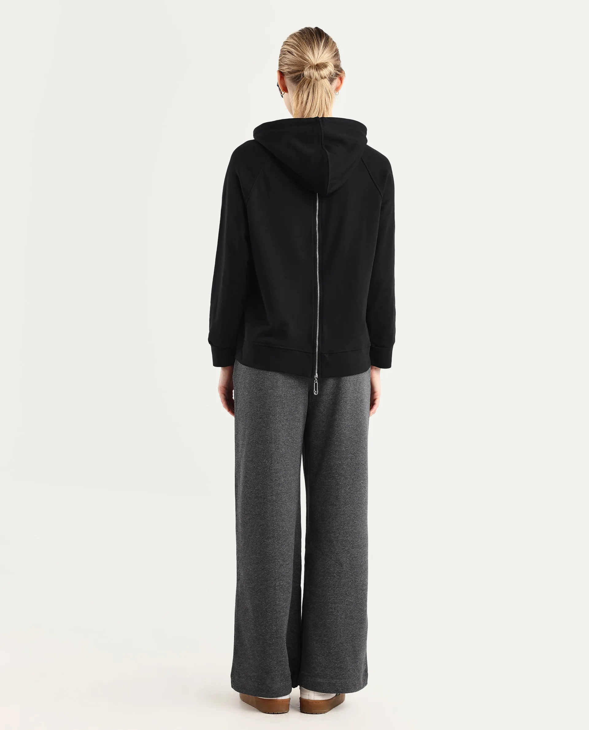 Rareism Women's Inout Dark Grey Cotton Blend Plain Ankle Length Wide Track Pant - Image 7