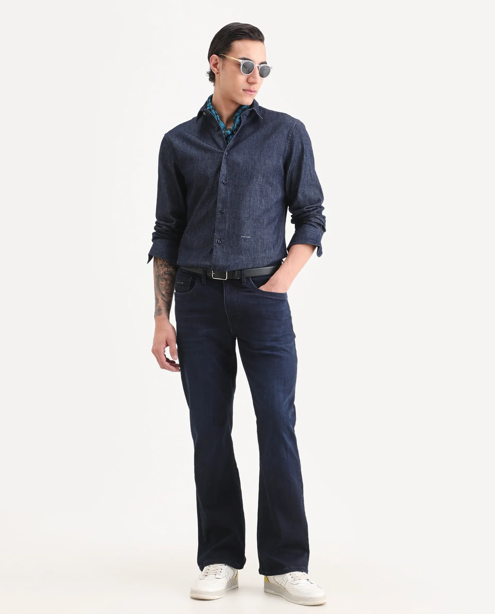 Rare Rabbit Men's Insti Dark Blue Cotton Fabric Full Sleeve Spread Collar Regular Fit Plain Shirt - Image 2