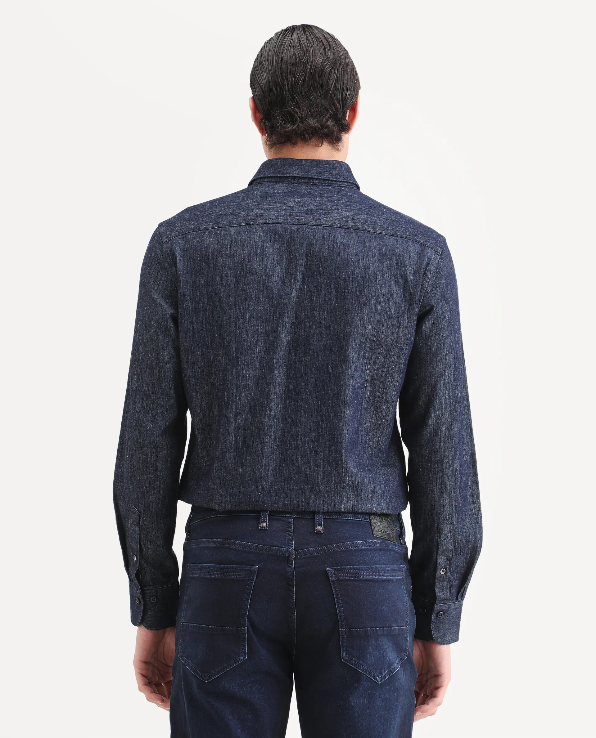 Rare Rabbit Men's Insti Dark Blue Cotton Fabric Full Sleeve Spread Collar Regular Fit Plain Shirt - Image 8