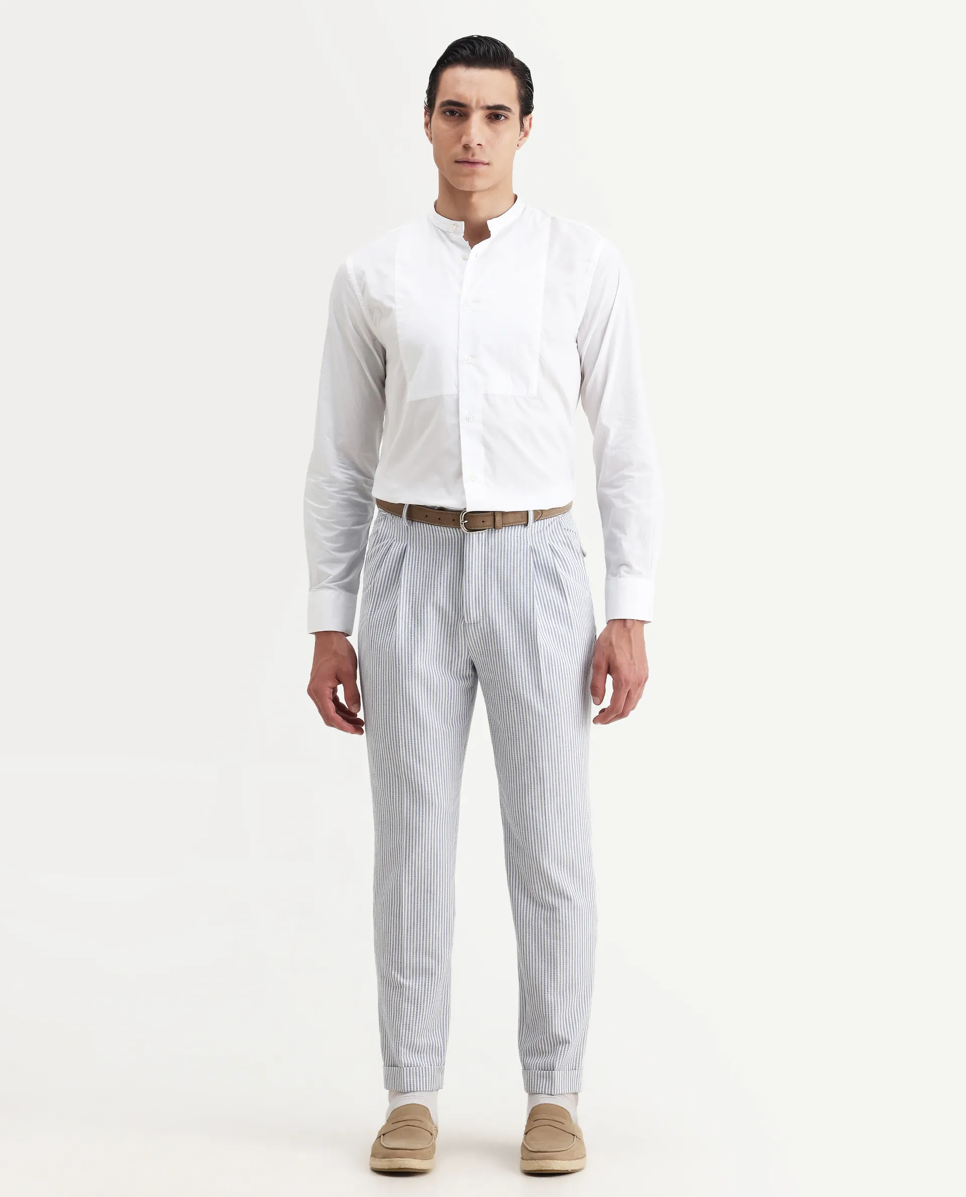 Rare Rabbit Men's Into White Cotton Plain Regular Fit Full Sleeve Mandarin Collar Shirt - Image 2