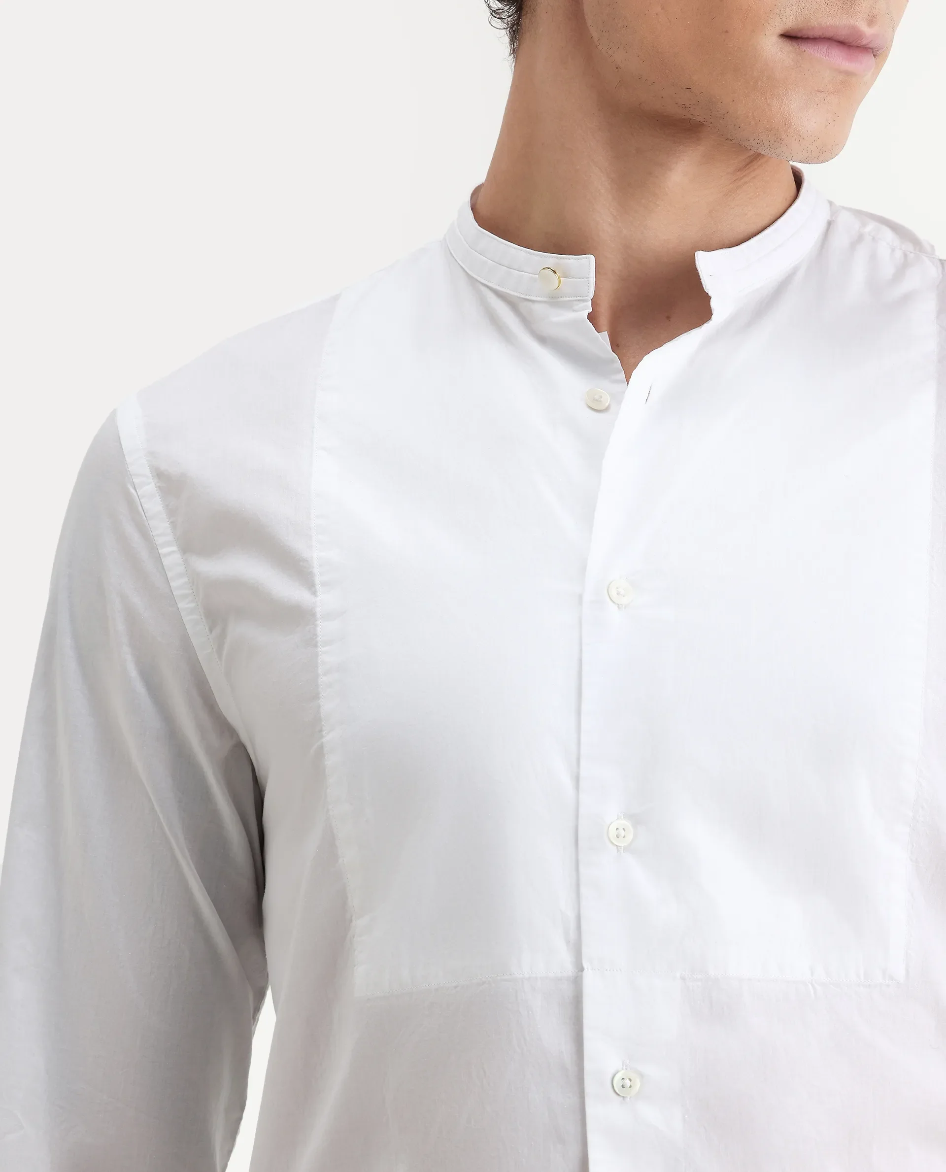 Rare Rabbit Men's Into White Cotton Plain Regular Fit Full Sleeve Mandarin Collar Shirt - Image 3