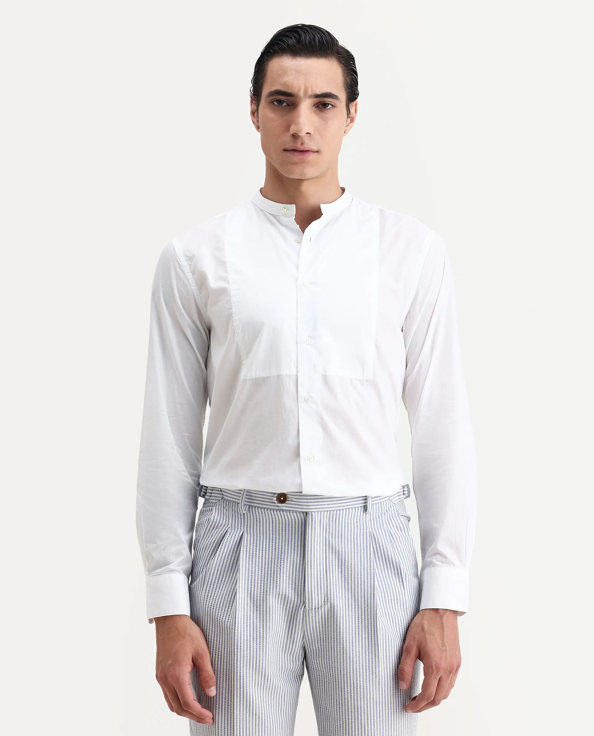 Rare Rabbit Men's Into White Cotton Plain Regular Fit Full Sleeve Mandarin Collar Shirt - Image 6