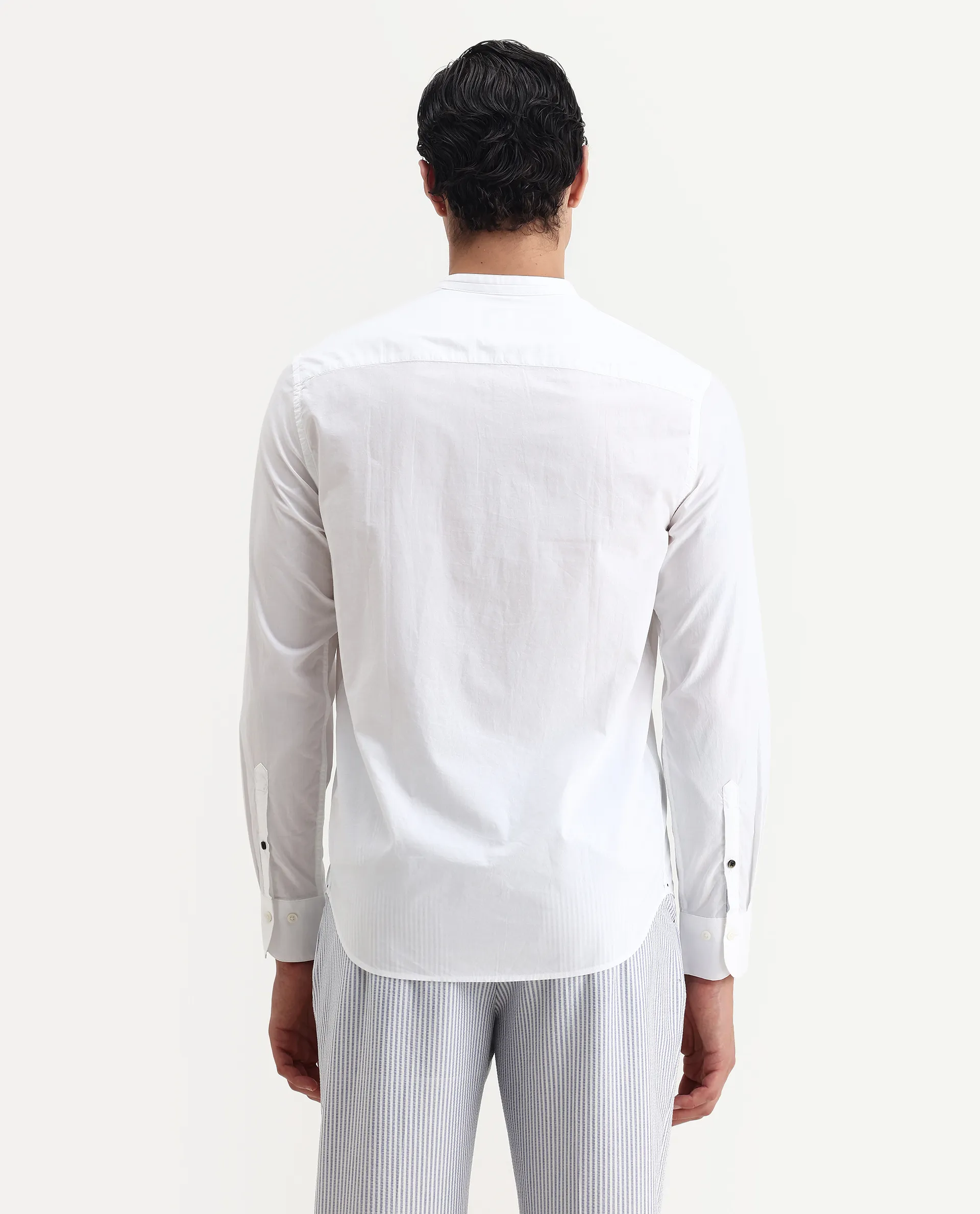 Rare Rabbit Men's Into White Cotton Plain Regular Fit Full Sleeve Mandarin Collar Shirt - Image 7