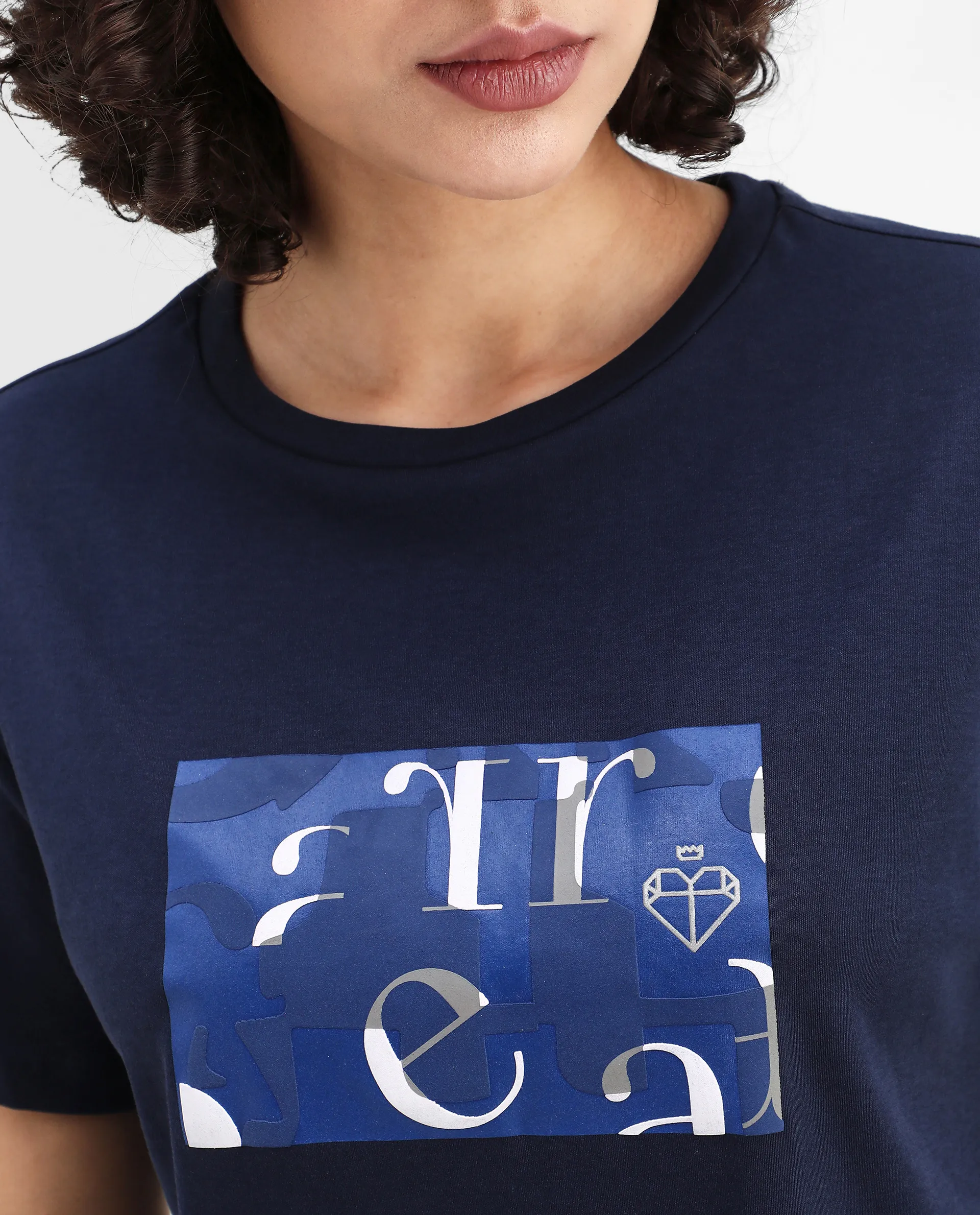 Rareism Women's Iolet Blue Cotton Crew Neck Graphic Print Regular Fit T-Shirt - Image 4