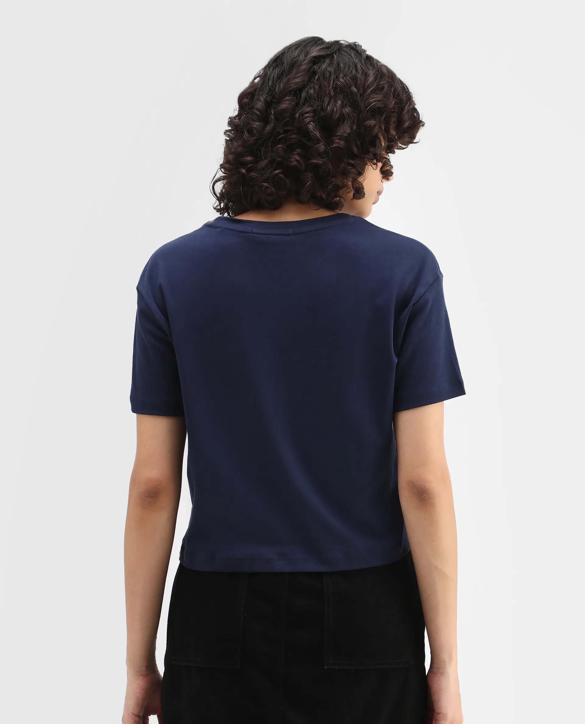 Rareism Women's Iolet Blue Cotton Crew Neck Graphic Print Regular Fit T-Shirt - Image 5